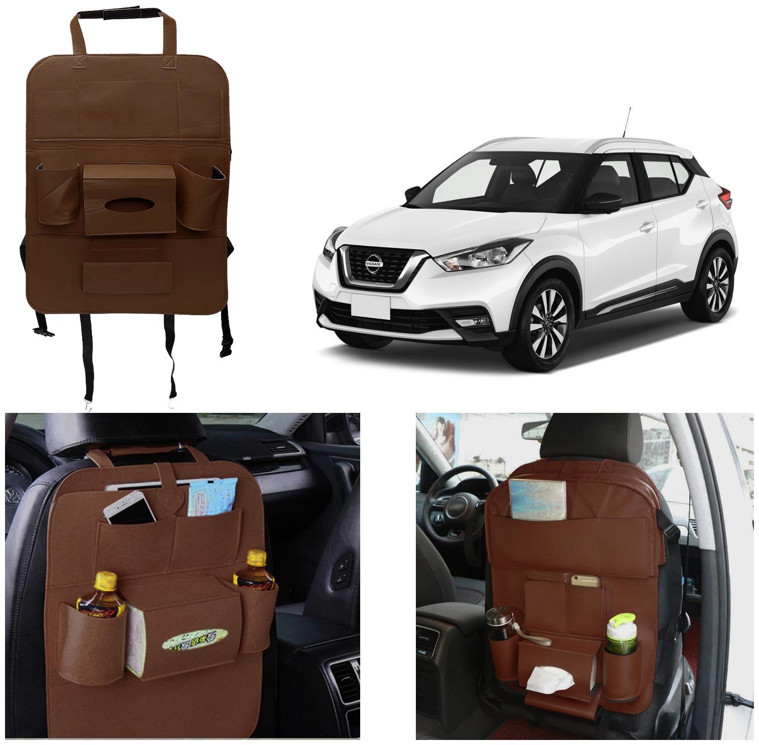

Oshotto Car Backseat Storage Organizer Phone Holder Multi-Pocket for Bottles Tissue Boxes Kids Toy Storage and Great Travel Accessory Compatible with Nissan Kicks (Brown)