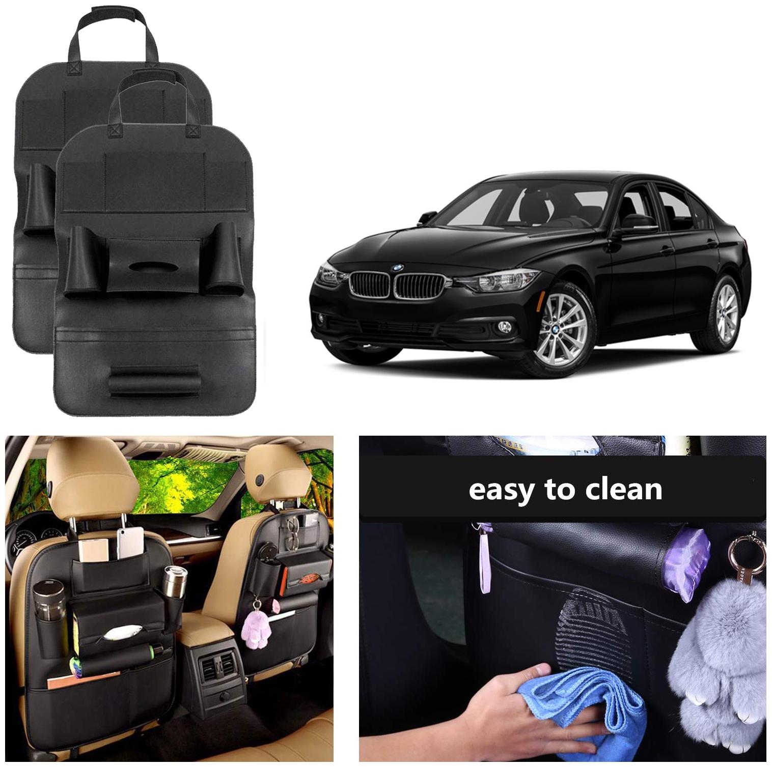 

Oshotto Car Backseat Storage Organizer Phone Holder MultiPocket for Bottles Tissue Boxes Kids Toy Storage and Great Travel Accessory Compatible with BMW 3 Series (Set of 2) Black