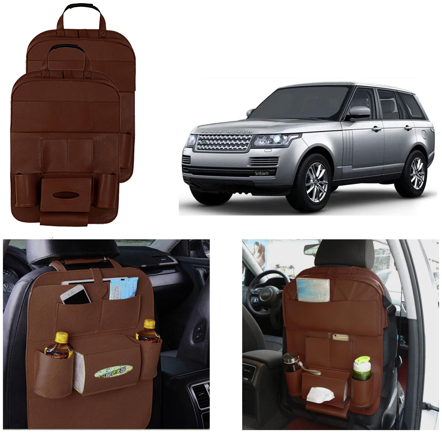 

Oshotto Car Backseat Storage Organizer Phone Holder Multi-Pocket for Bottles Tissue Boxes Kids Toy Storage and Great Travel Accessory Compatible with Rangerover Autobiography (Set of 2) - Brown