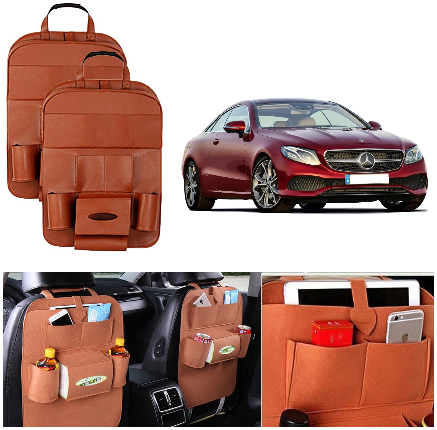 

Oshotto Car Backseat Storage Organizer Multi-Pocket for Bottles Tissue Boxes Kids Toy Storage and Great Travel Accessory Compatible with Mercedes-Benz E-Class 2016 -2021 (Set of 2) - Tan