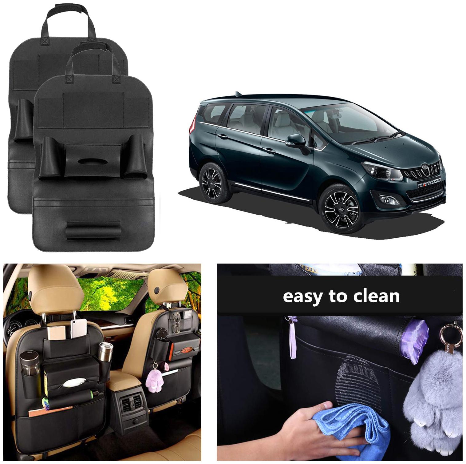 

Oshotto Car Backseat Storage Organizer Phone Holder MultiPocket for Bottles Tissue Boxes Kids Toy Storage and Great Travel Accessory Compatible with Mahindra Marazzo (Set of 2) Black