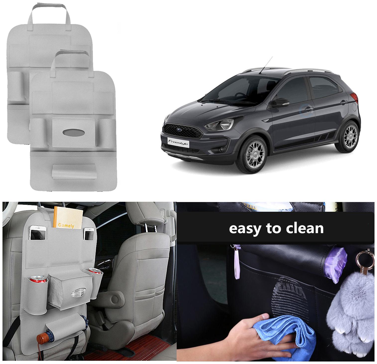

Oshotto Car Backseat Storage Organizer Phone Holder MultiPocket for Bottles Tissue Boxes Kids Toy Storage and Great Travel Accessory Compatible with Ford Freestyle (Set of 2) Grey