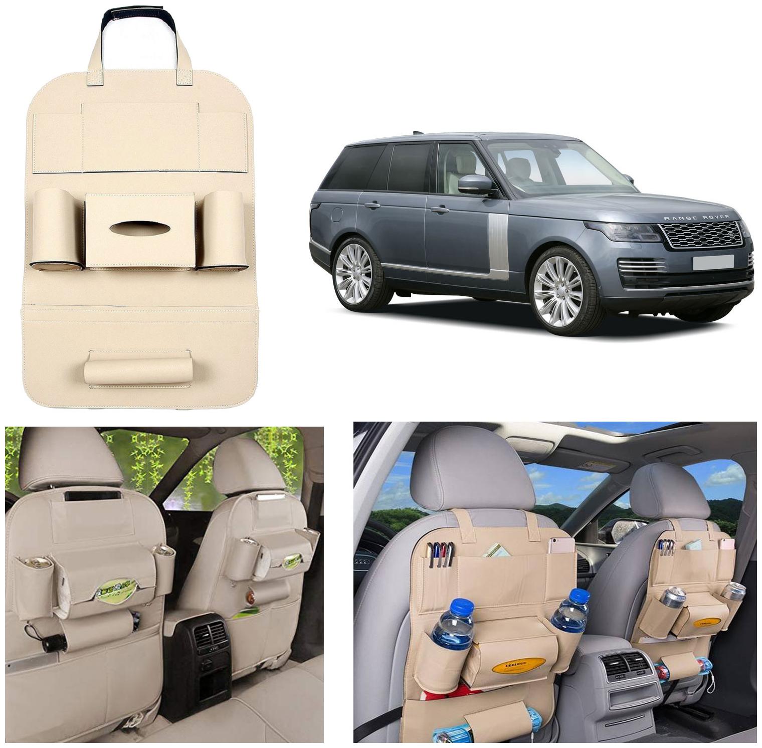 

Oshotto Car Backseat Storage Organizer Phone Holder Multi-Pocket for Bottles Tissue Boxes Kids Toy Storage and Great Travel Accessory Compatible with Rangerover Vogue (Beige)