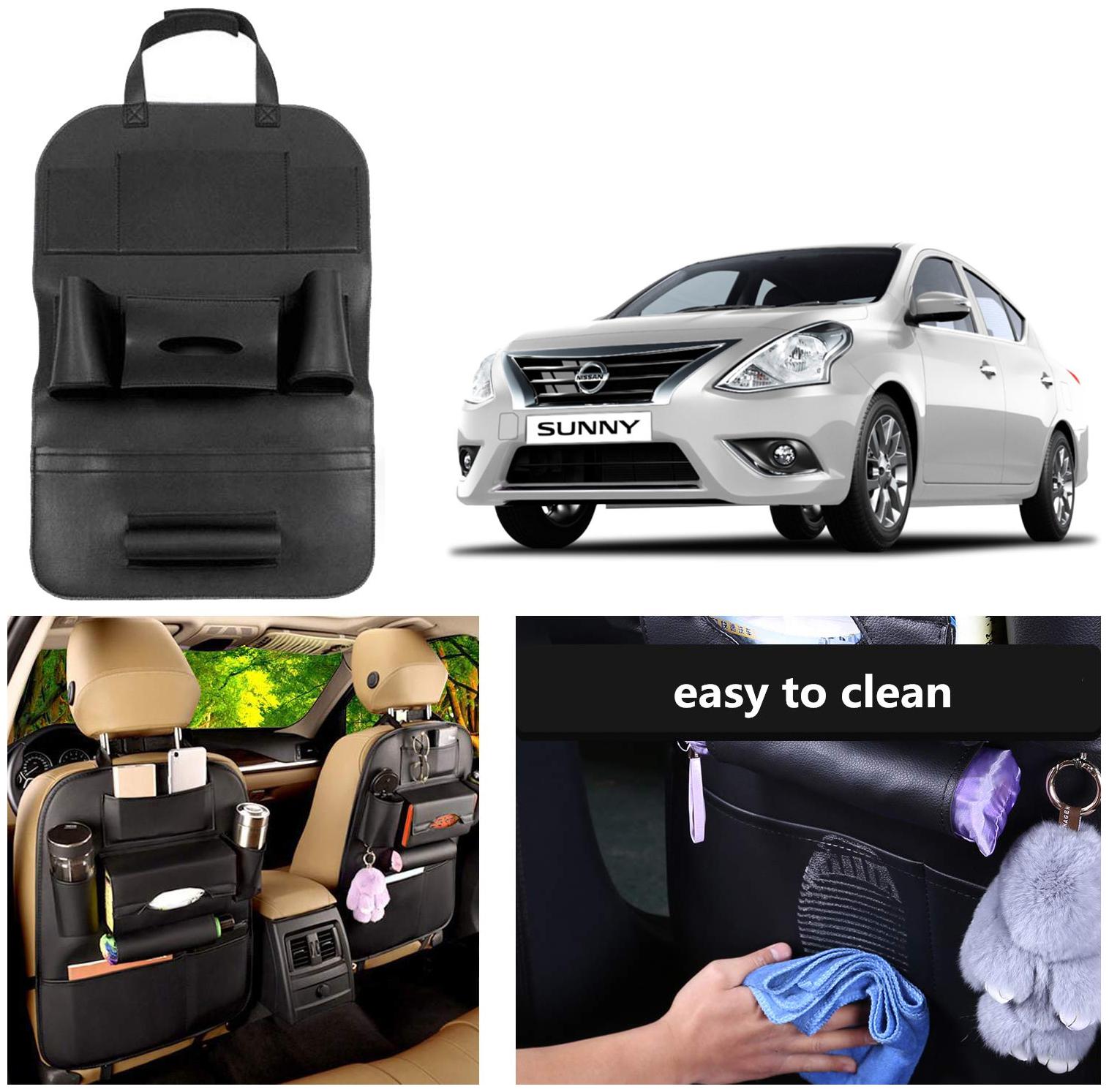

Oshotto Car Backseat Storage Organizer Phone Holder Multi-Pocket for Bottles Tissue Boxes Kids Toy Storage and Great Travel Accessory Compatible with Nissan Sunny (Black)