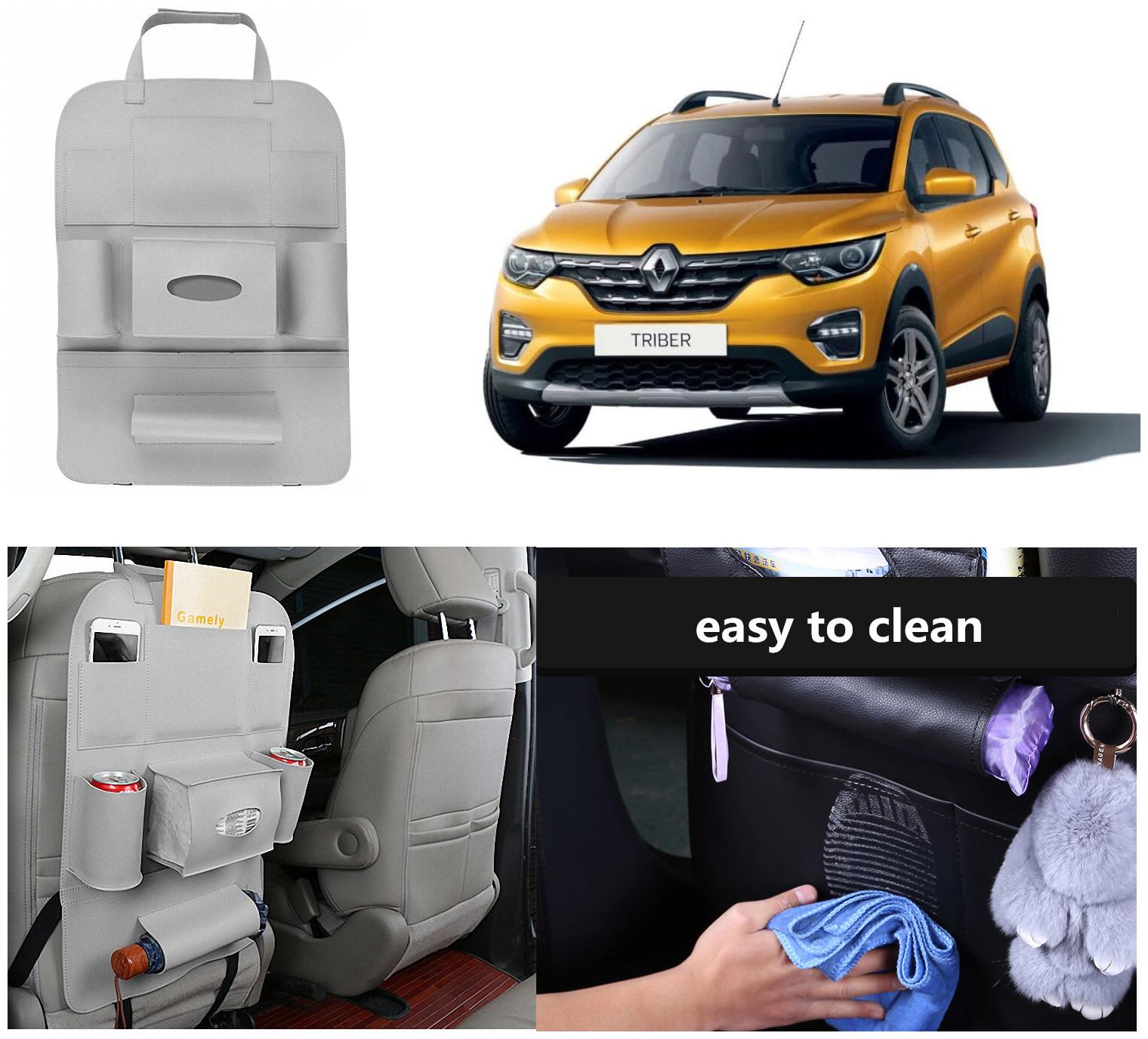 

Oshotto Car Backseat Storage Organizer Phone Holder Multi-Pocket for Bottles Tissue Boxes Kids Toy Storage and Great Travel Accessory Compatible with Renault Triber (Grey)