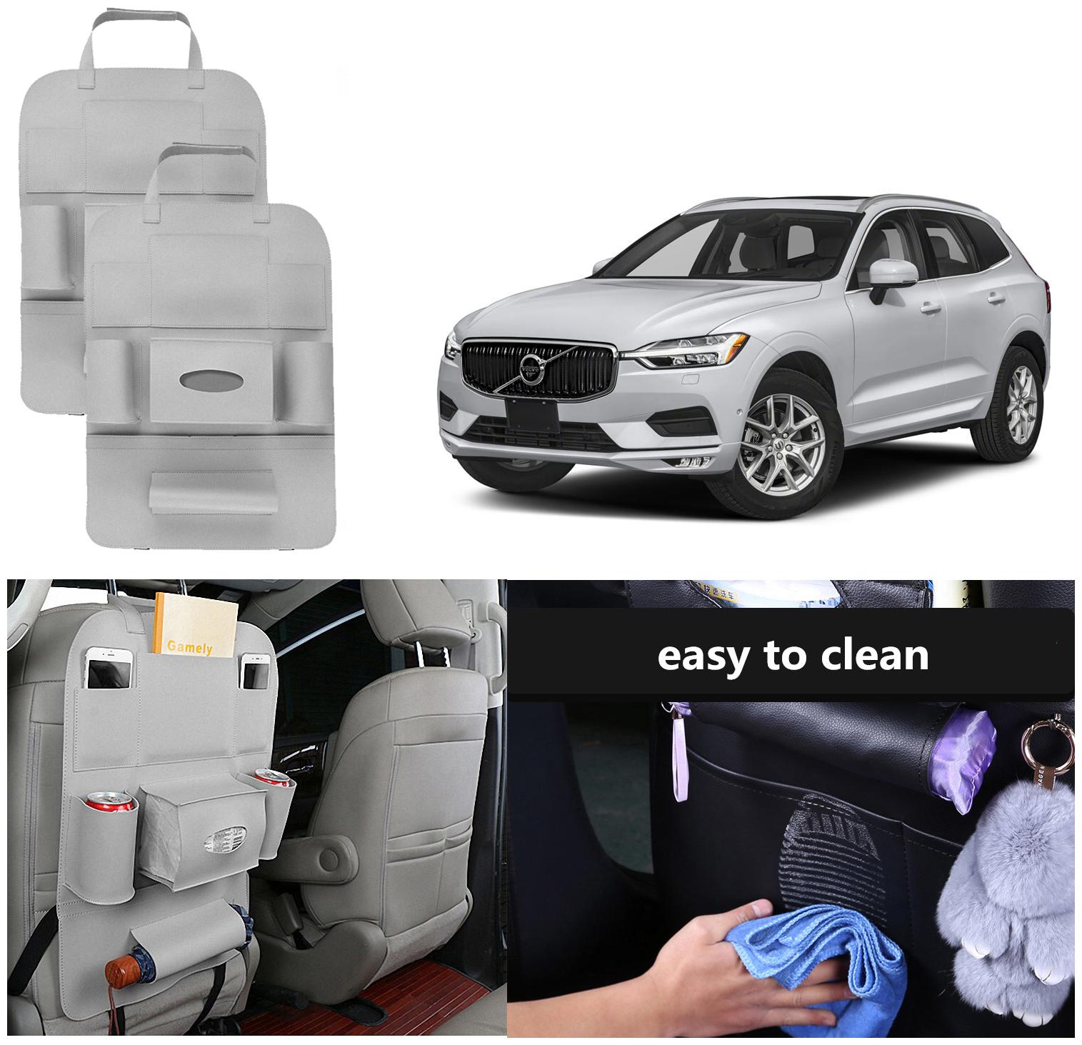 

Oshotto Car Backseat Storage Organizer Phone Holder MultiPocket for Bottles Tissue Boxes Kids Toy Storage and Great Travel Accessory Compatible with Volvo XC60 (Set of 2) Grey