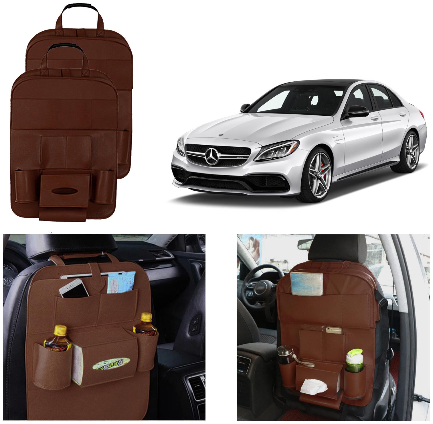 

Oshotto Car Backseat Storage Organizer Multi-Pocket for Bottles Tissue Boxes Kids Toy Storage and Great Travel Accessory Compatible with Mercedes-Benz C-Class 2010-2015 (Set of 2) - Brown