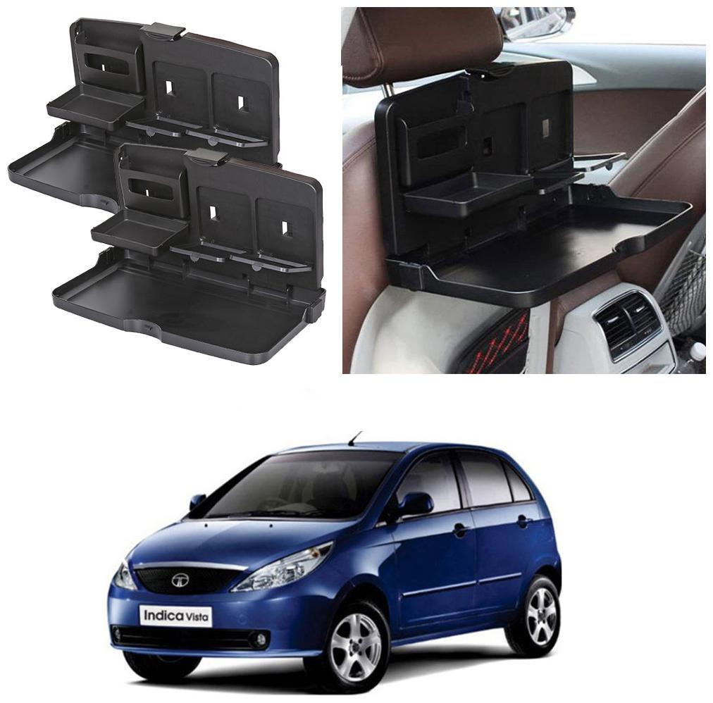 

Oshotto Car Backseat Food Travel Dining Meal Snaks Tray Cup Holder Compatible with Tata Vista Bolt (Black) - Set of 2