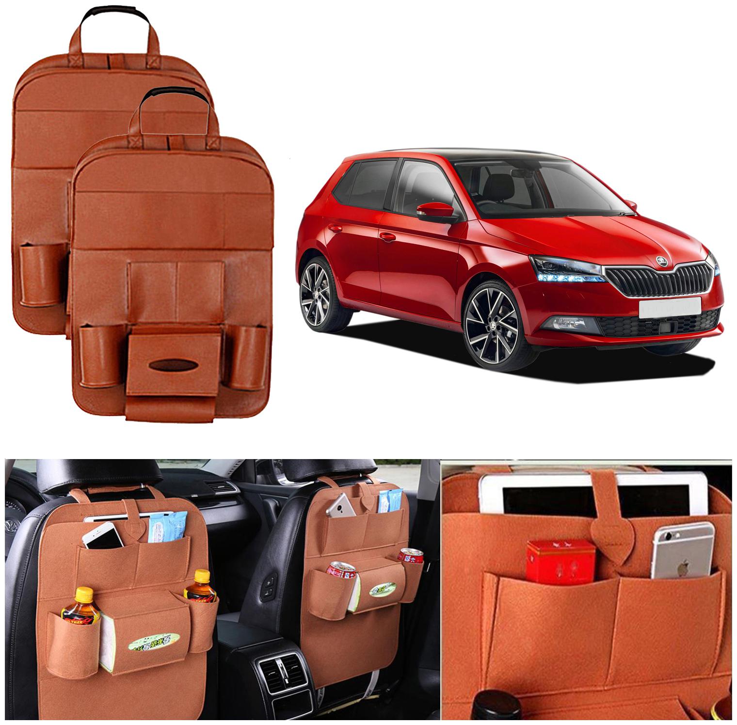 

Oshotto Car Backseat Storage Organizer Multi-Pocket for Bottles Tissue Boxes Kids Toy Storage and Great Travel Accessory Compatible with Skoda Fabia (Set of 2) - Tan