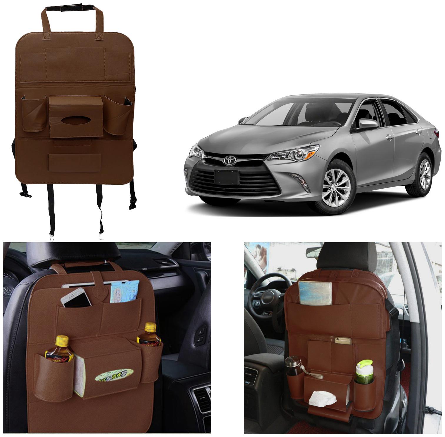 

Oshotto Car Backseat Storage Organizer Phone Holder Multi-Pocket for Bottles Tissue Boxes Kids Toy Storage and Great Travel Accessory Compatible with Toyota Camry (Brown)
