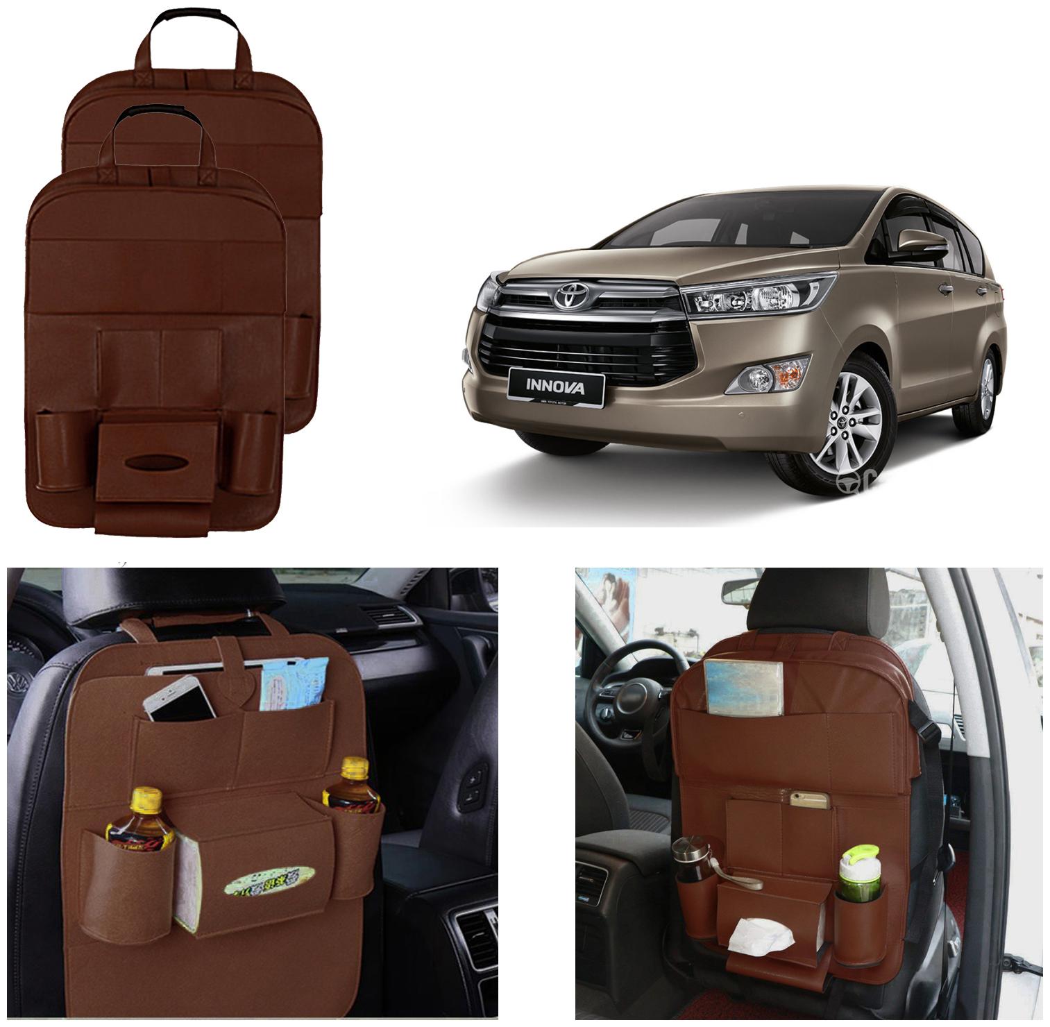 

Oshotto Car Backseat Storage Organizer Phone Holder Multi-Pocket for Bottles Tissue Boxes Kids Toy Storage and Great Travel Accessory Compatible with Toyota Innova (Set of 2) - Brown