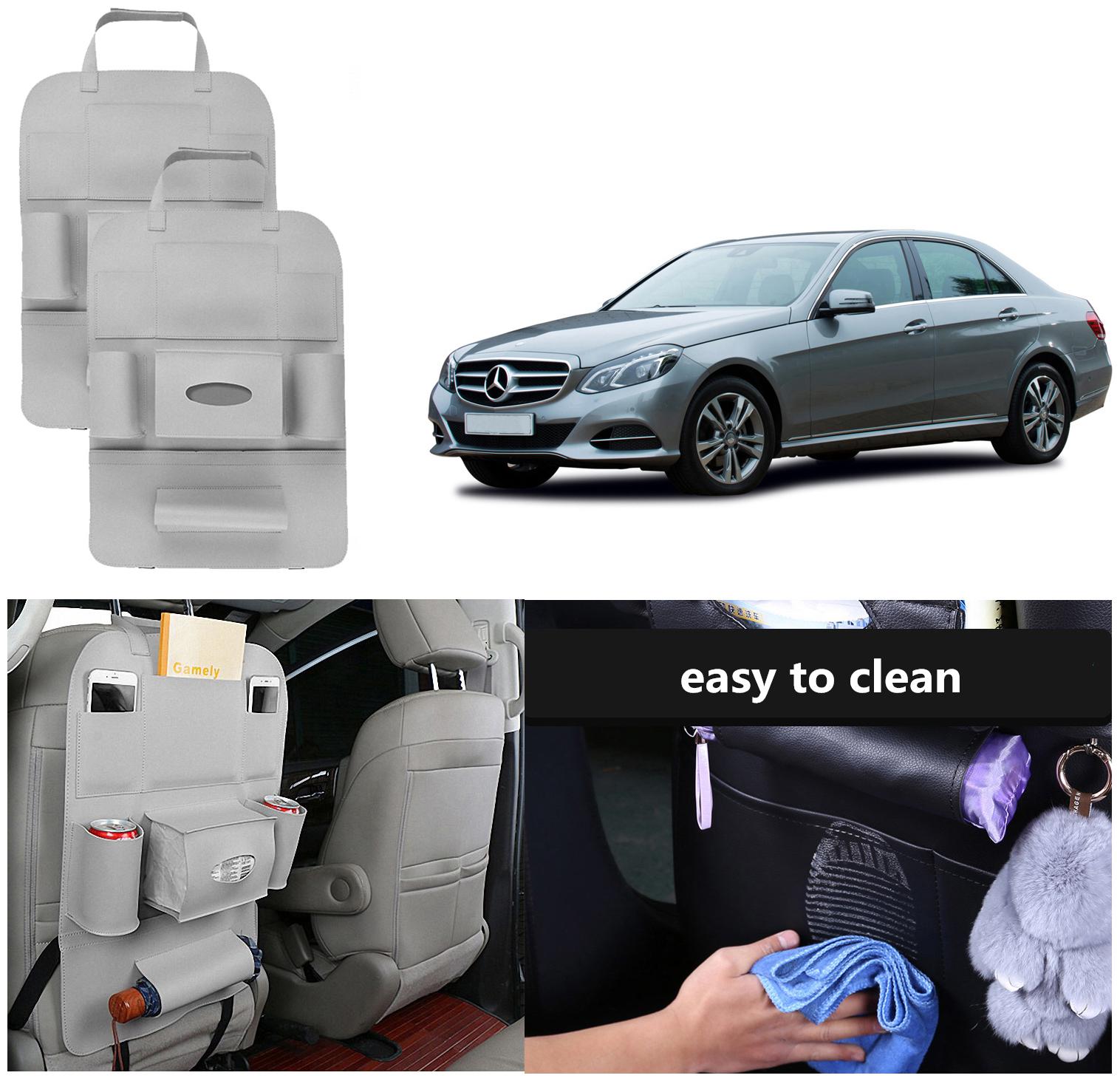 

Oshotto Car Backseat Storage Organizer MultiPocket for Bottles Tissue Boxes Kids Toy Storage and Great Travel Accessory Compatible with MercedesBenz EClass 20102015 (Set of 2) Grey