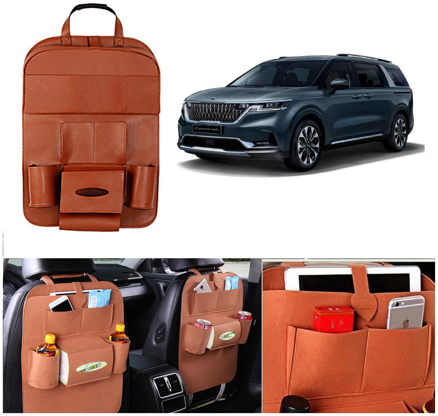 

Oshotto Car Backseat Storage Organizer Phone Holder Multi-Pocket for Bottles Tissue Boxes Kids Toy Storage and Great Travel Accessory Compatible with Kia Carnival (Tan)