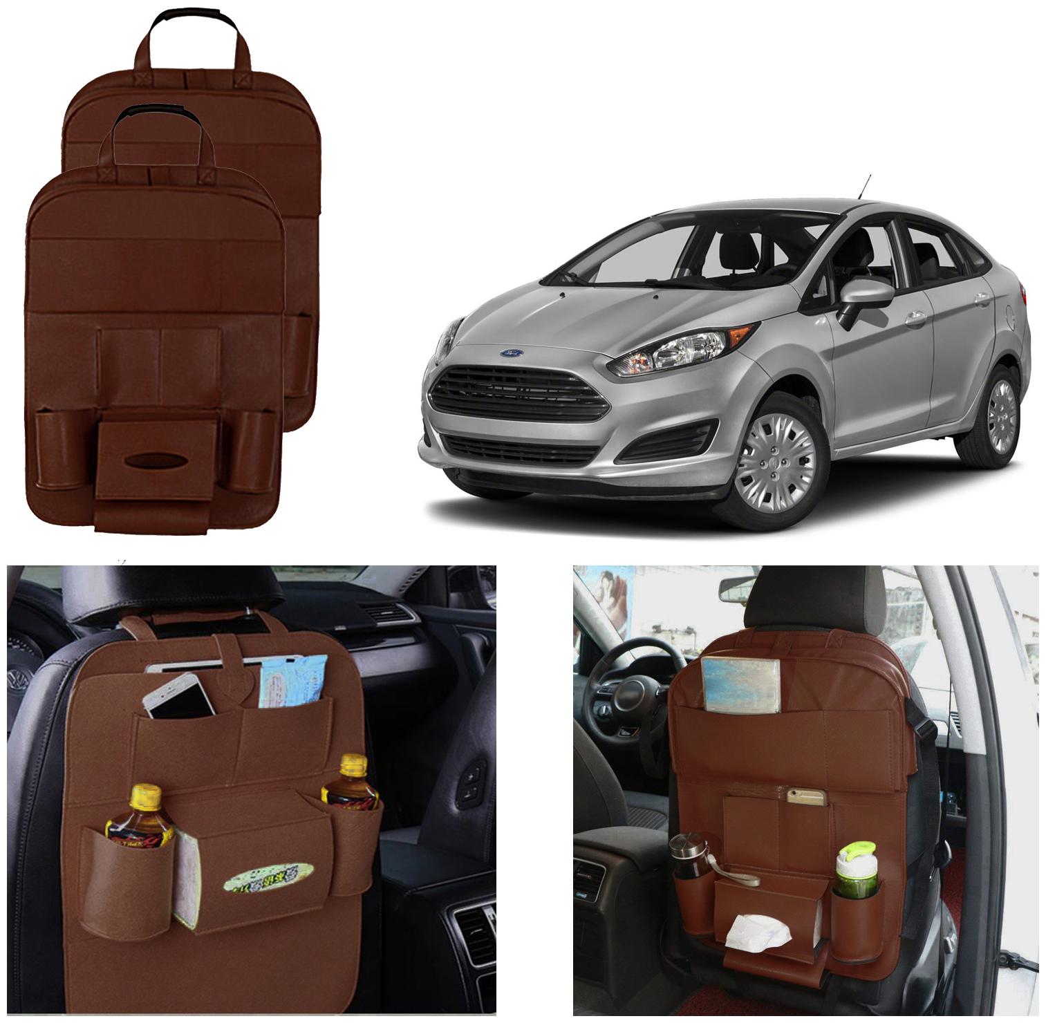 

Oshotto Car Backseat Storage Organizer Phone Holder Multi-Pocket for Bottles Tissue Boxes Kids Toy Storage and Great Travel Accessory Compatible with Ford Fiesta (Set of 2) - Brown