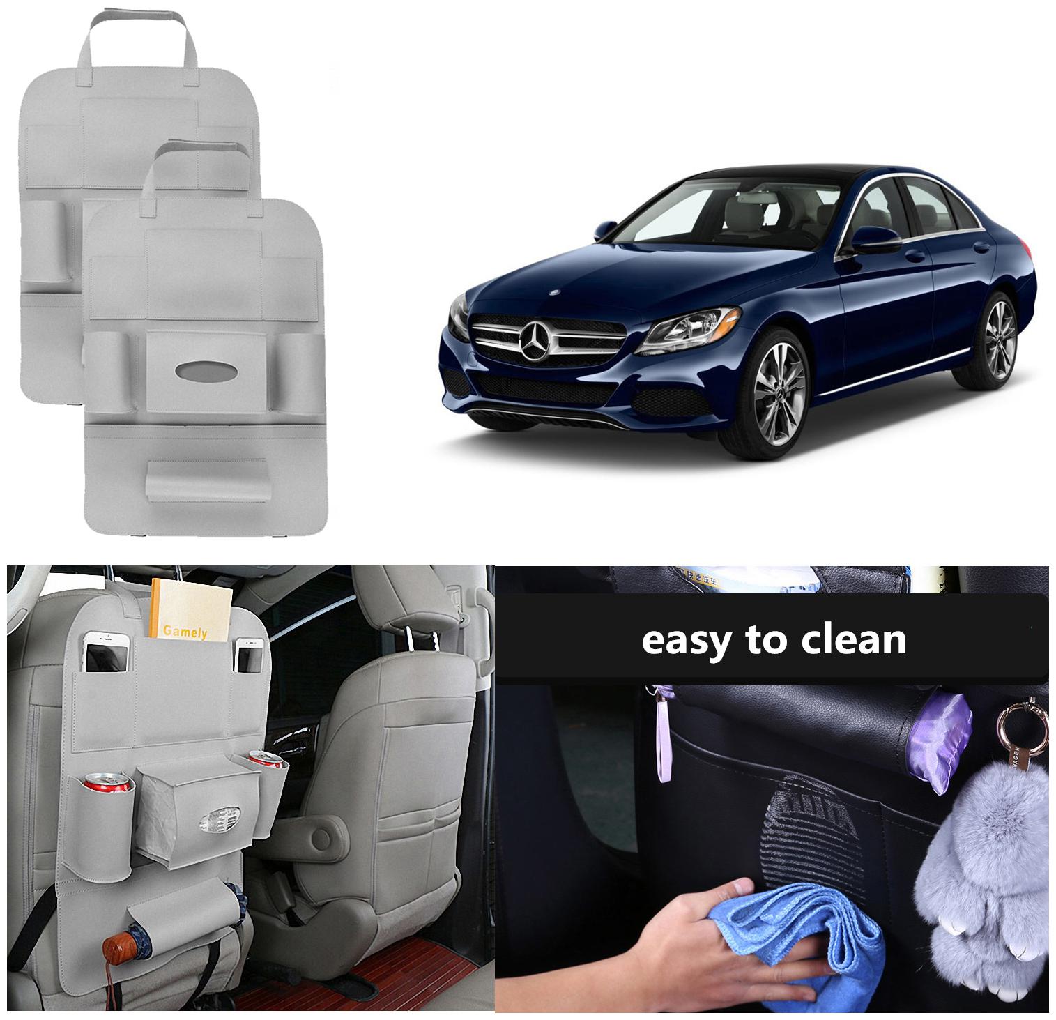 

Oshotto Car Backseat Storage Organizer MultiPocket for Bottles Tissue Boxes Kids Toy Storage and Great Travel Accessory Compatible with MercedesBenz CClass 2016 Onward (Set of 2) Grey