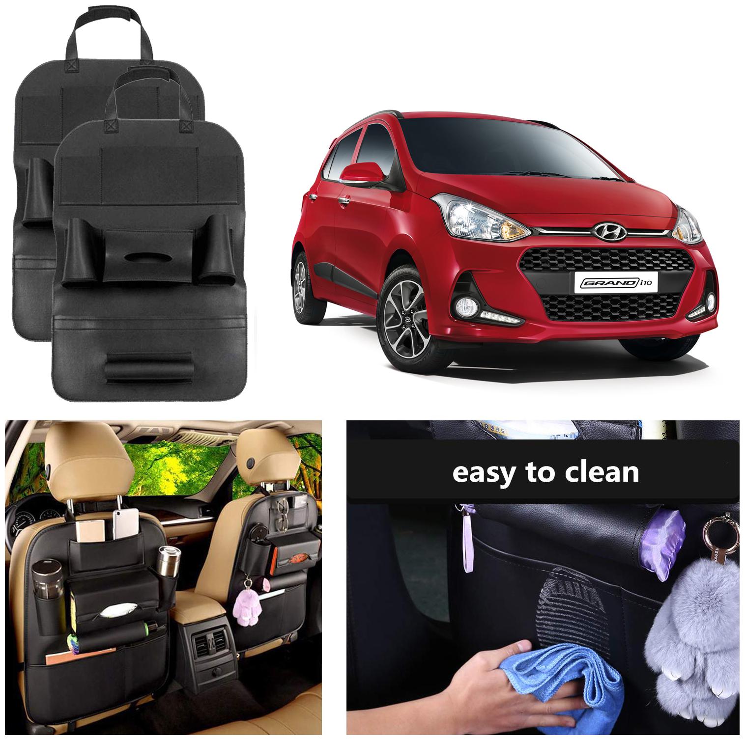 

Oshotto Car Backseat Storage Organizer Phone Holder MultiPocket for Bottles Tissue Boxes Kids Toy Storage and Great Travel Accessory Compatible with Hyundai i10 Grand (Set of 2) Black