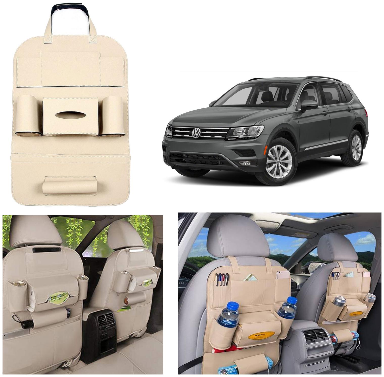 

Oshotto Car Backseat Storage Organizer Phone Holder Multi-Pocket for Bottles Tissue Boxes Kids Toy Storage and Great Travel Accessory Compatible with Volkswagen Tiguan (Beige)