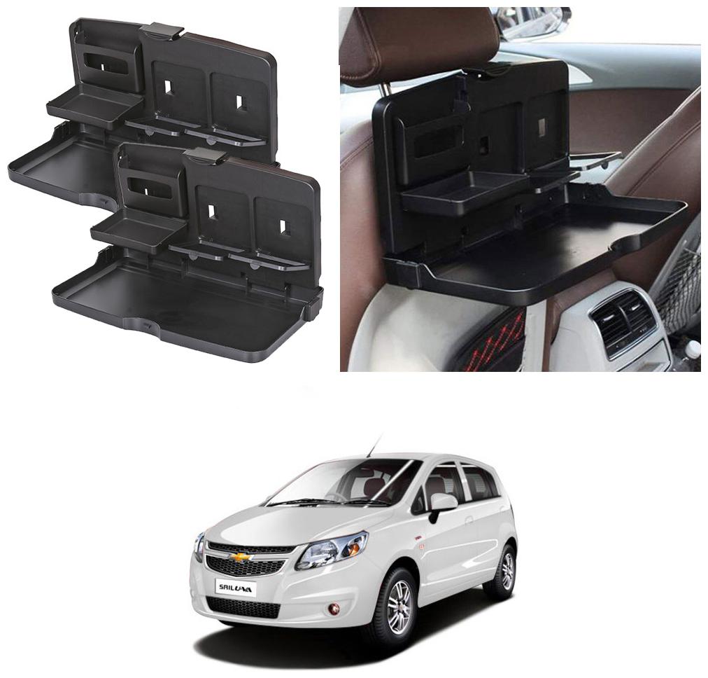 

Oshotto Car Backseat Food Travel Dining Meal Snaks Tray Cup Holder Compatible with Chevrolet Uva Old Uva Sail (Black) - Set of 2