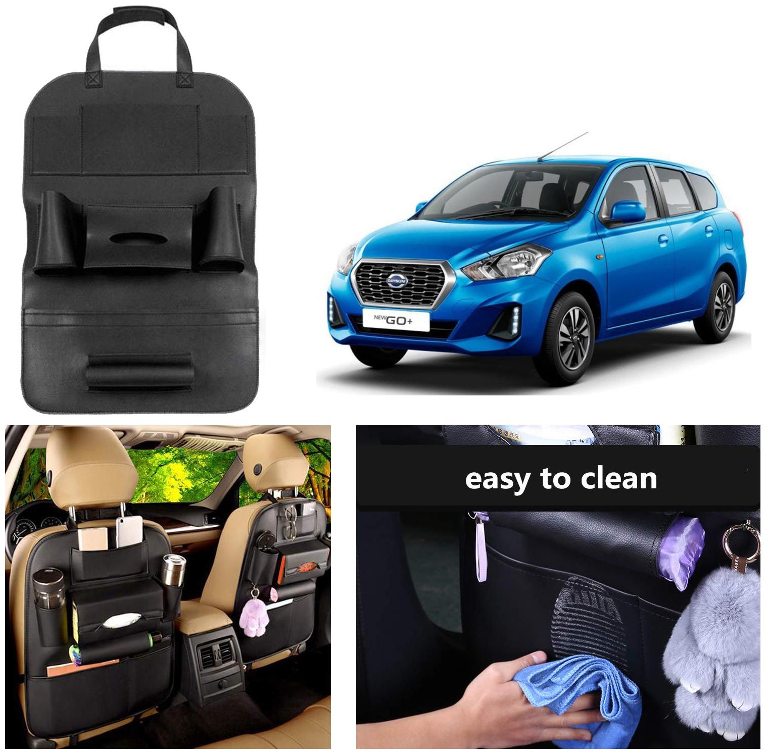 

Oshotto Car Backseat Storage Organizer Phone Holder Multi-Pocket for Bottles Tissue Boxes Kids Toy Storage and Great Travel Accessory Compatible with Datsun Go Plus (Black)