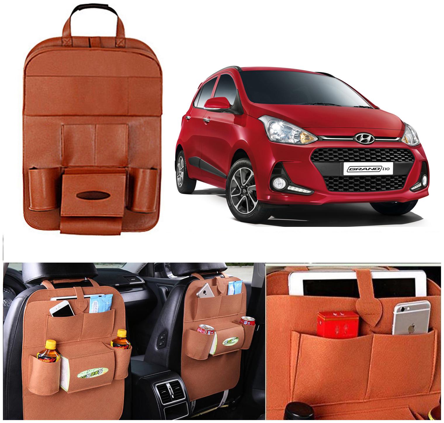 

Oshotto Car Backseat Storage Organizer Phone Holder Multi-Pocket for Bottles Tissue Boxes Kids Toy Storage and Great Travel Accessory Compatible with Hyundai I-10Grand (Tan)