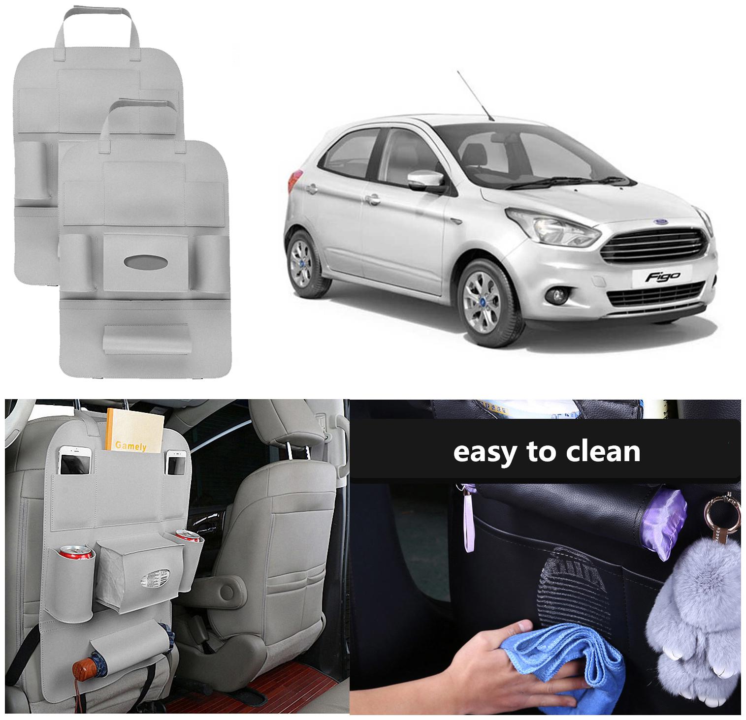 

Oshotto Car Backseat Storage Organizer Phone Holder MultiPocket for Bottles Tissue Boxes Kids Toy Storage and Great Travel Accessory Compatible with Ford Figo (Set of 2) Grey