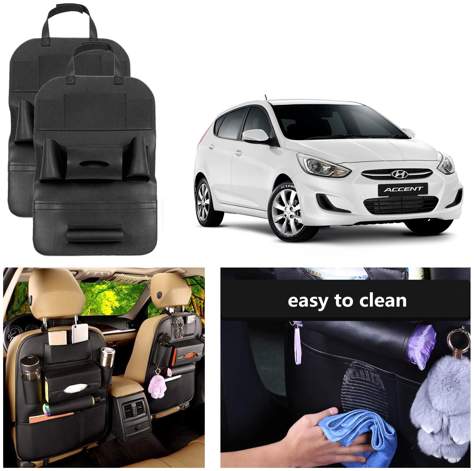 

Oshotto Car Backseat Storage Organizer Phone Holder MultiPocket for Bottles Tissue Boxes Kids Toy Storage and Great Travel Accessory Compatible with Hyundai Accent (Set of 2) Black