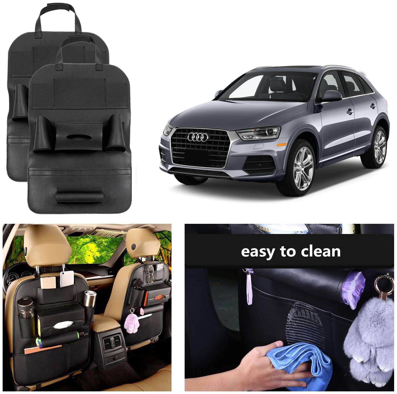 

Oshotto Car Backseat Storage Organizer Phone Holder MultiPocket for Bottles Tissue Boxes Kids Toy Storage and Great Travel Accessory Compatible with Audi Q3 (Set of 2) Black