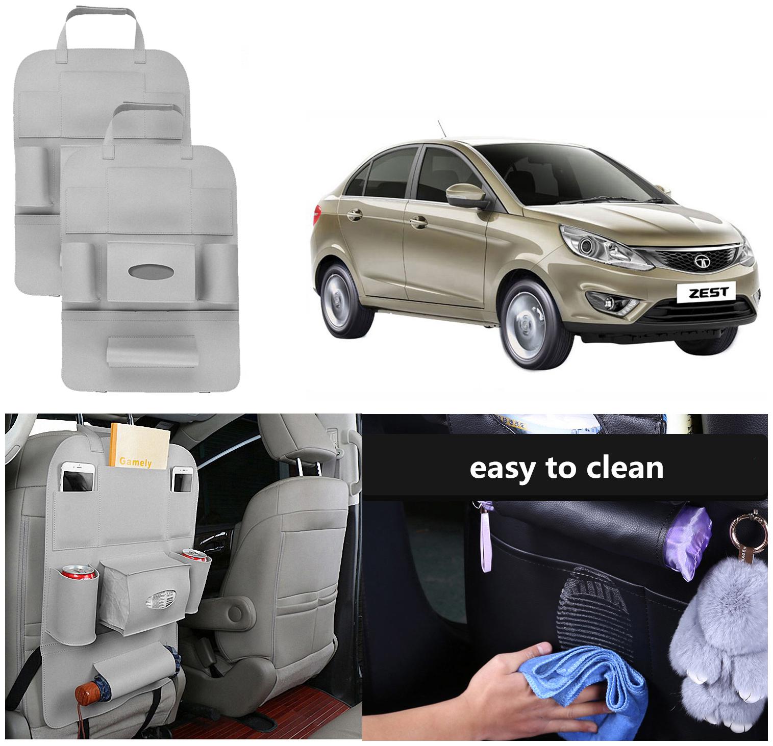 

Oshotto Car Backseat Storage Organizer Phone Holder MultiPocket for Bottles Tissue Boxes Kids Toy Storage and Great Travel Accessory Compatible with Tata Zest (Set of 2) Grey