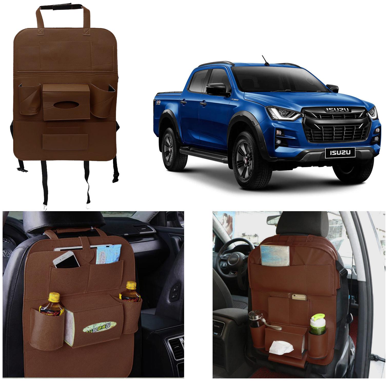 

Oshotto Car Backseat Storage Organizer Phone Holder Multi-Pocket for Bottles Tissue Boxes Kids Toy Storage and Great Travel Accessory Compatible with Isuzu D-Max V-Cross (Brown)