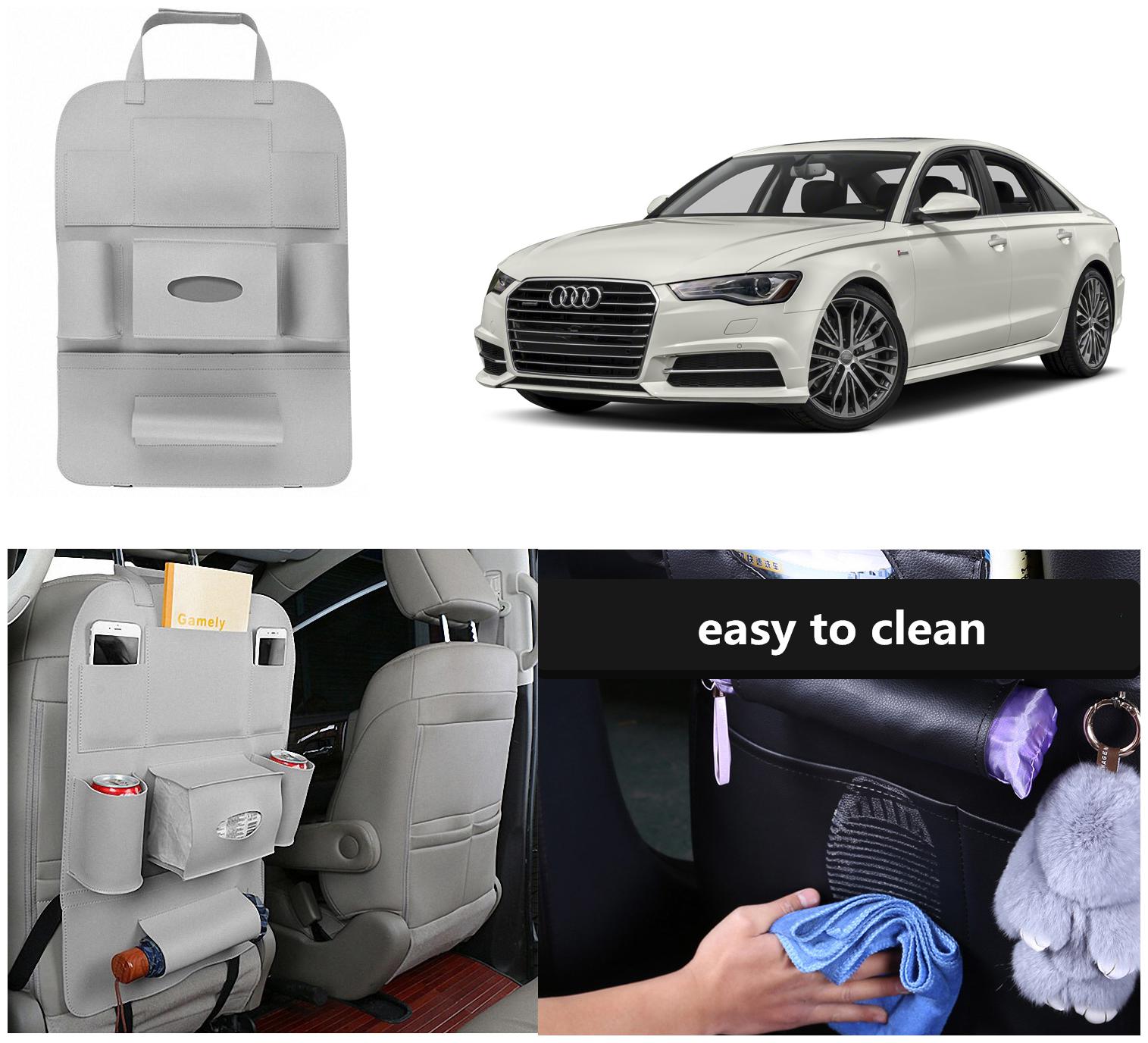 

Oshotto Car Backseat Storage Organizer Phone Holder Multi-Pocket for Bottles Tissue Boxes Kids Toy Storage and Great Travel Accessory Compatible with Audi A6 (Grey)