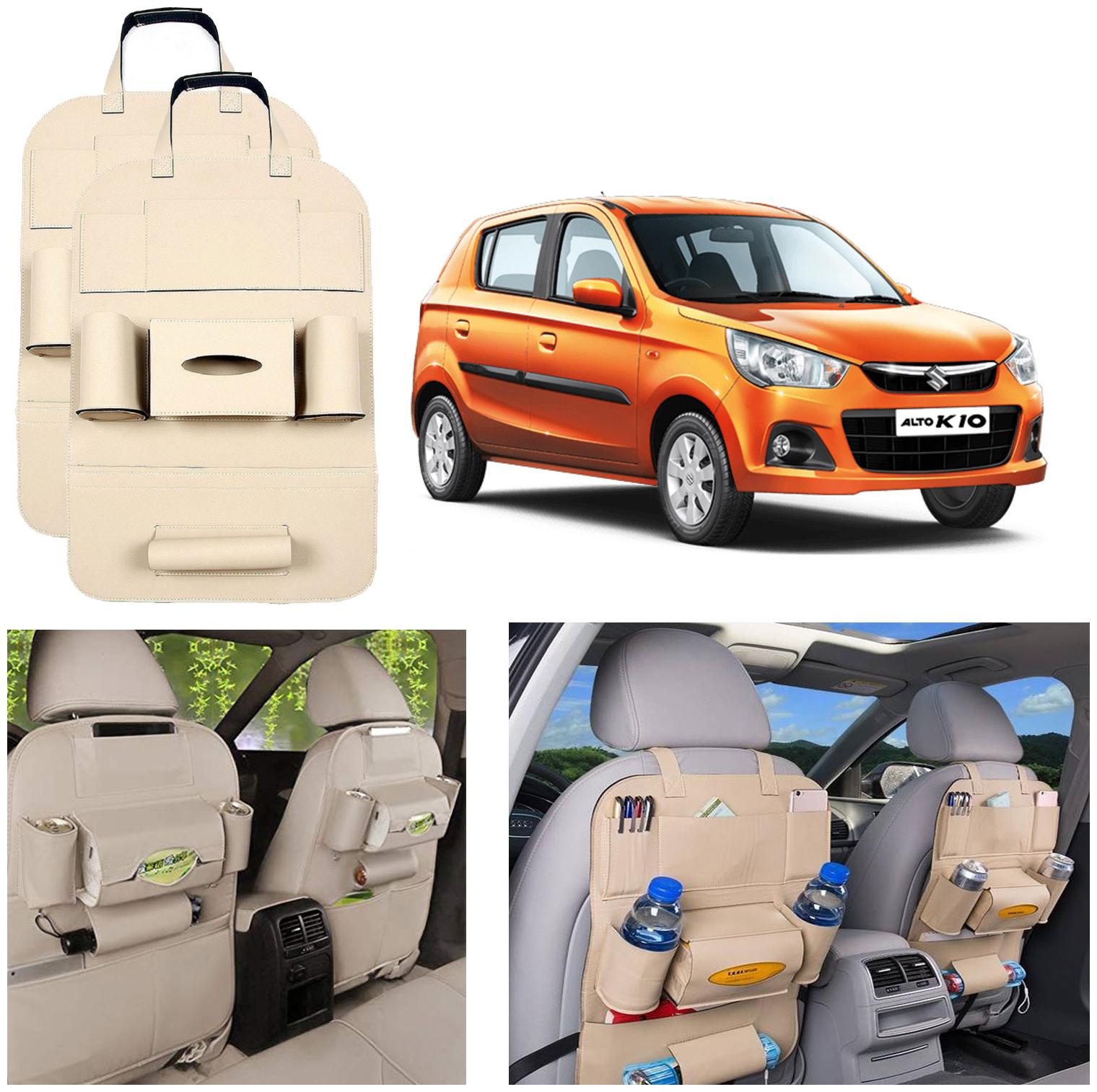 

Oshotto Car Backseat Storage Organizer Phone Holder MultiPocket for Bottles Tissue Boxes Kids Toy Storage and Great Travel Accessory Compatible with Maruti Suzuki Alto (Set of 2) Beige