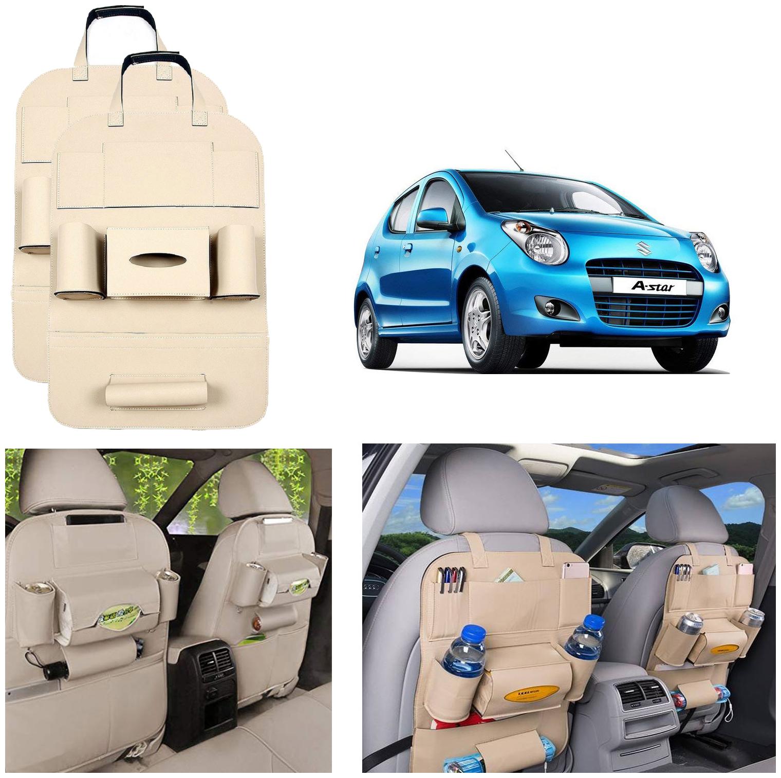 

Oshotto Car Backseat Storage Organizer Phone Holder MultiPocket for Bottles Tissue Boxes Kids Toy Storage and Great Travel Accessory Compatible with Maruti Suzuki AStar (Set of 2) Beige