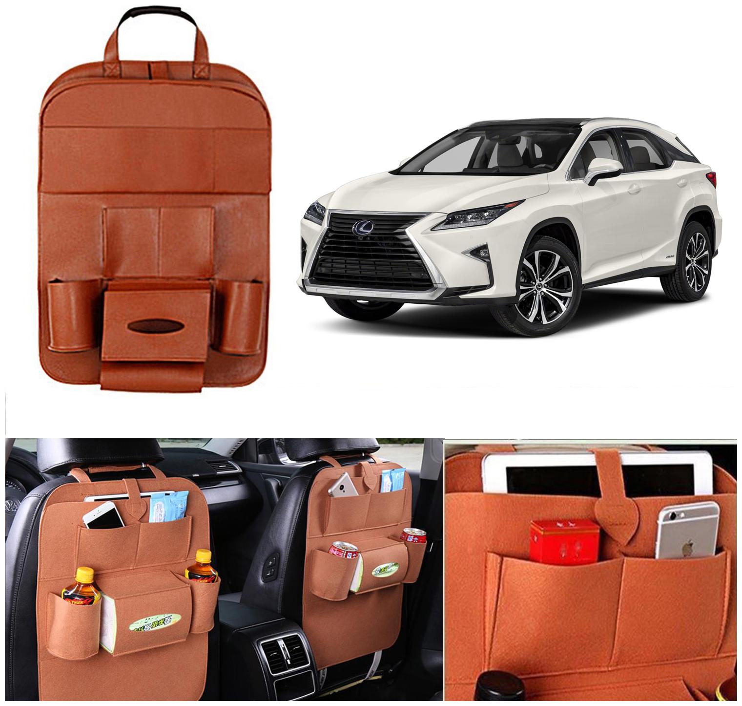 

Oshotto Car Backseat Storage Organizer Phone Holder Multi-Pocket for Bottles Tissue Boxes Kids Toy Storage and Great Travel Accessory Compatible with Lexus RX (Tan)