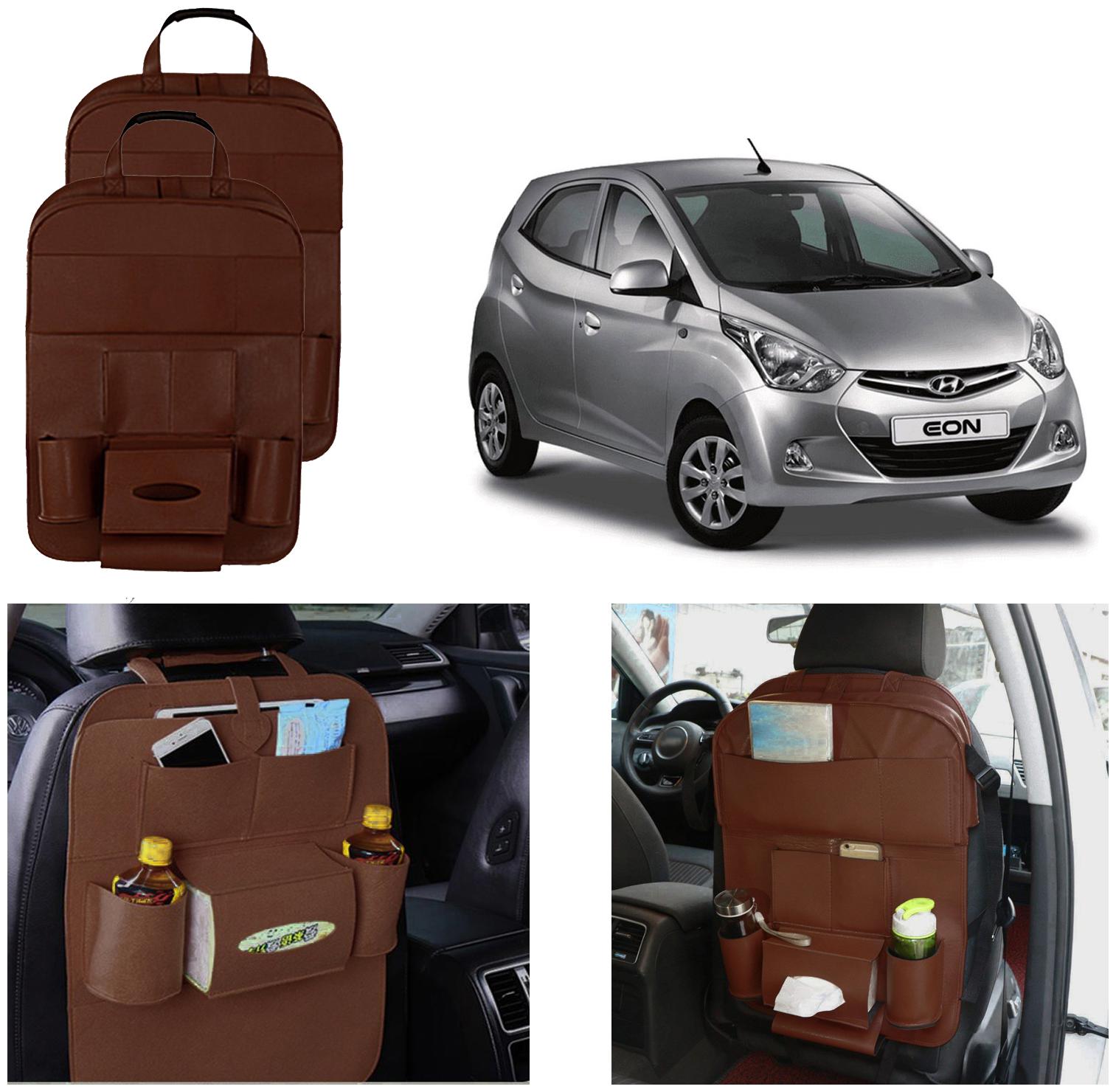 

Oshotto Car Backseat Storage Organizer Phone Holder Multi-Pocket for Bottles Tissue Boxes Kids Toy Storage and Great Travel Accessory Compatible with Hyundai EON (Set of 2) - Brown