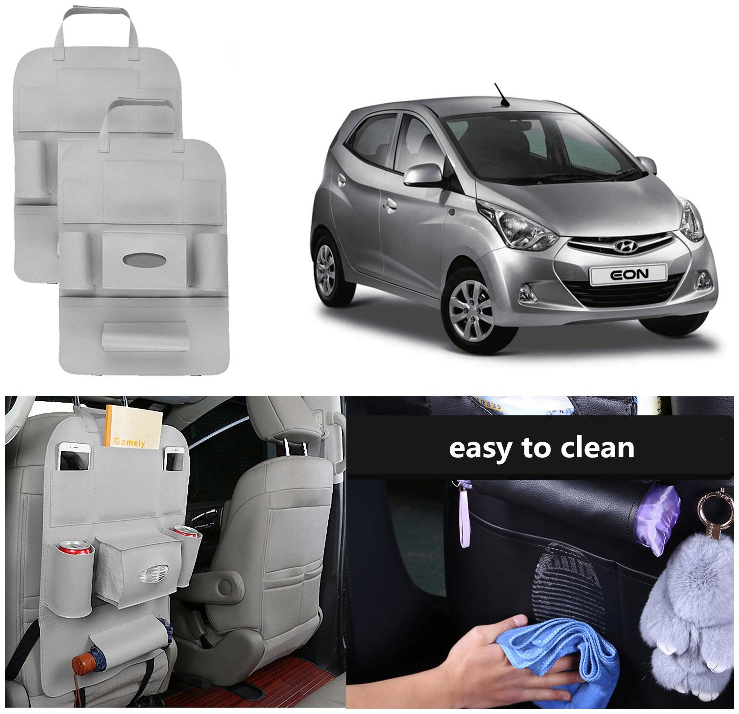 

Oshotto Car Backseat Storage Organizer Phone Holder MultiPocket for Bottles Tissue Boxes Kids Toy Storage and Great Travel Accessory Compatible with Hyundai EON (Set of 2) Grey