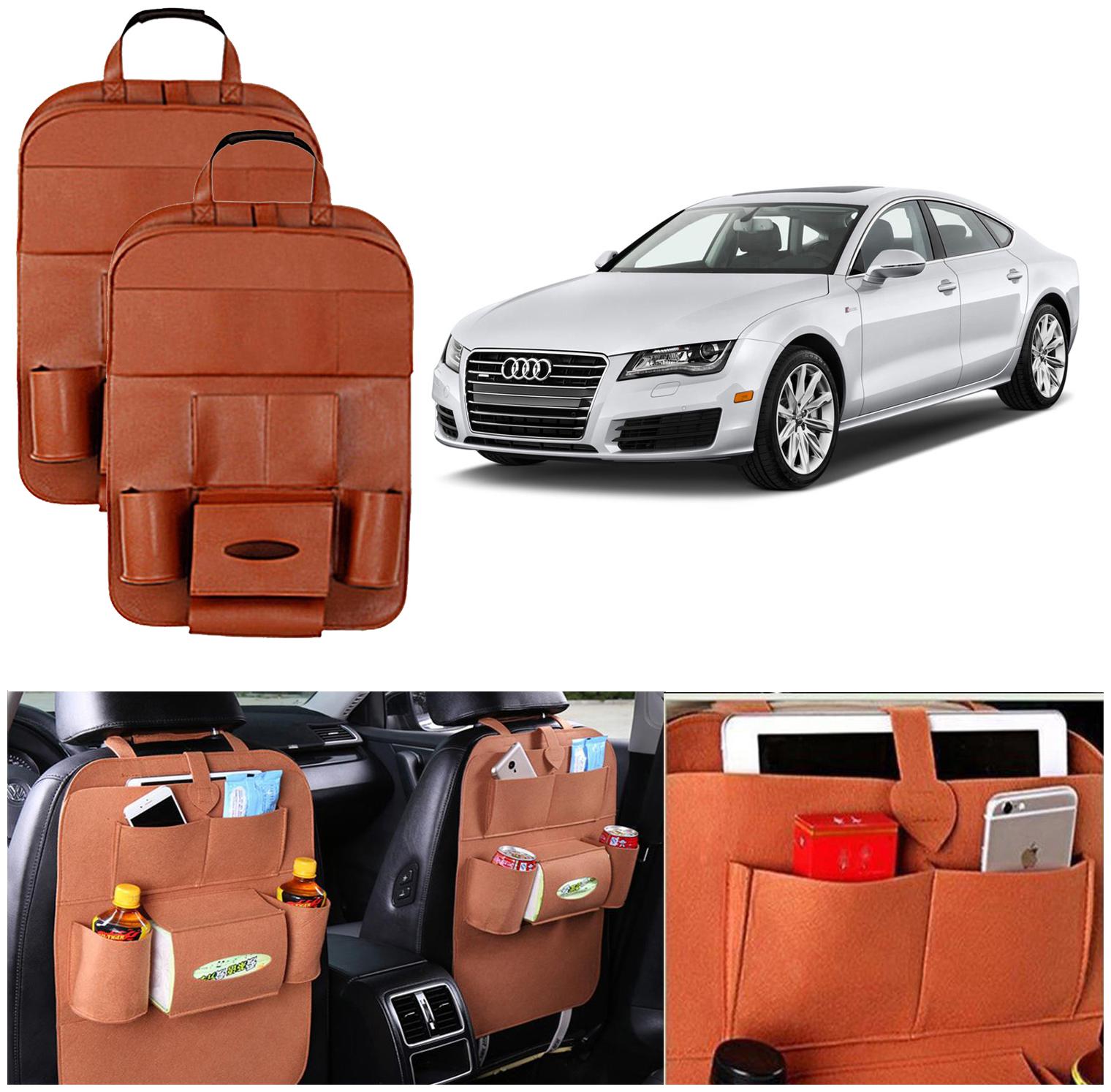 

Oshotto Car Backseat Storage Organizer Multi-Pocket for Bottles Tissue Boxes Kids Toy Storage and Great Travel Accessory Compatible with Audi A7 (Set of 2) - Tan