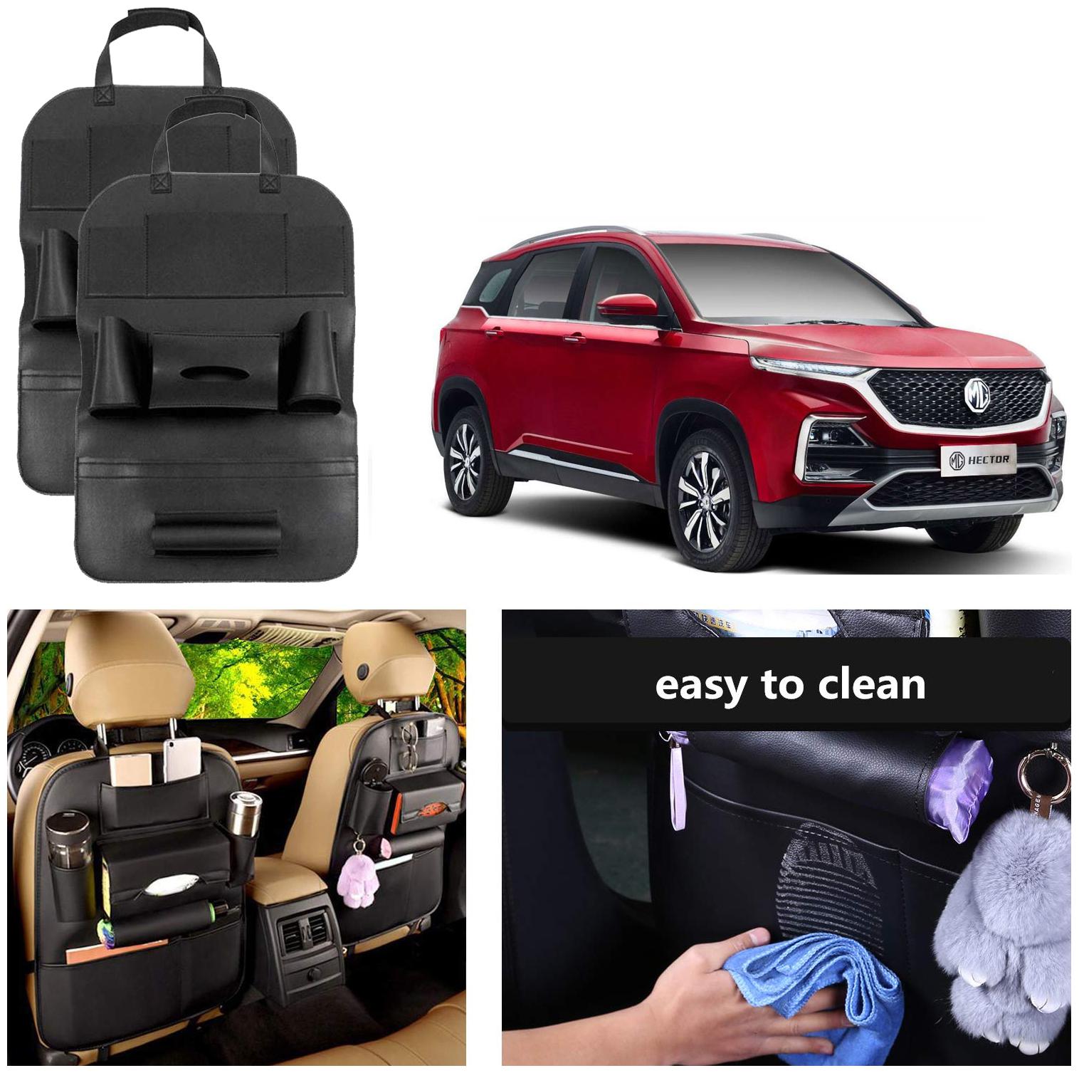 

Oshotto Car Backseat Storage Organizer Phone Holder MultiPocket for Bottles Tissue Boxes Kids Toy Storage and Great Travel Accessory Compatible with MG Hector (Set of 2) Black