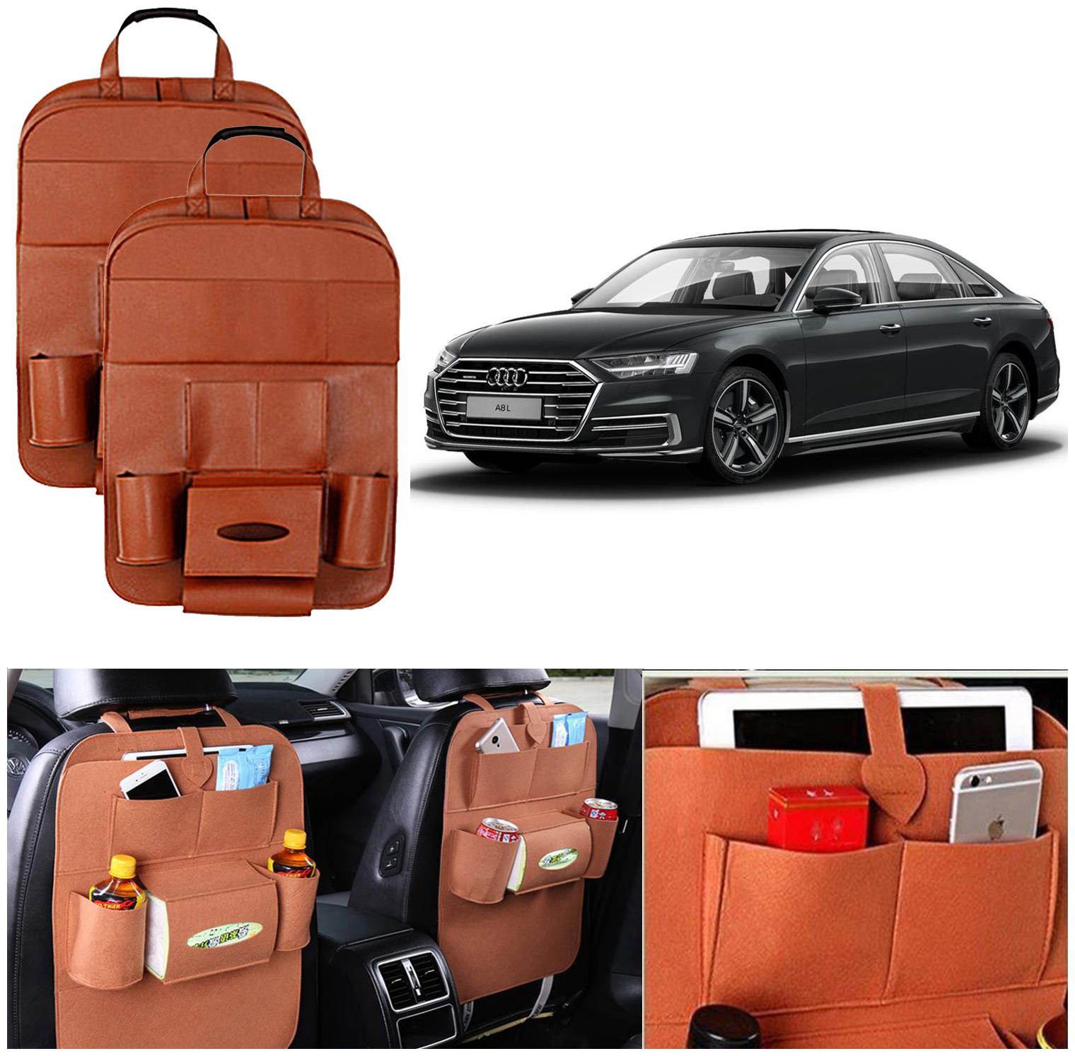 

Oshotto Car Backseat Storage Organizer Multi-Pocket for Bottles Tissue Boxes Kids Toy Storage and Great Travel Accessory Compatible with Audi A8 (Set of 2) - Tan