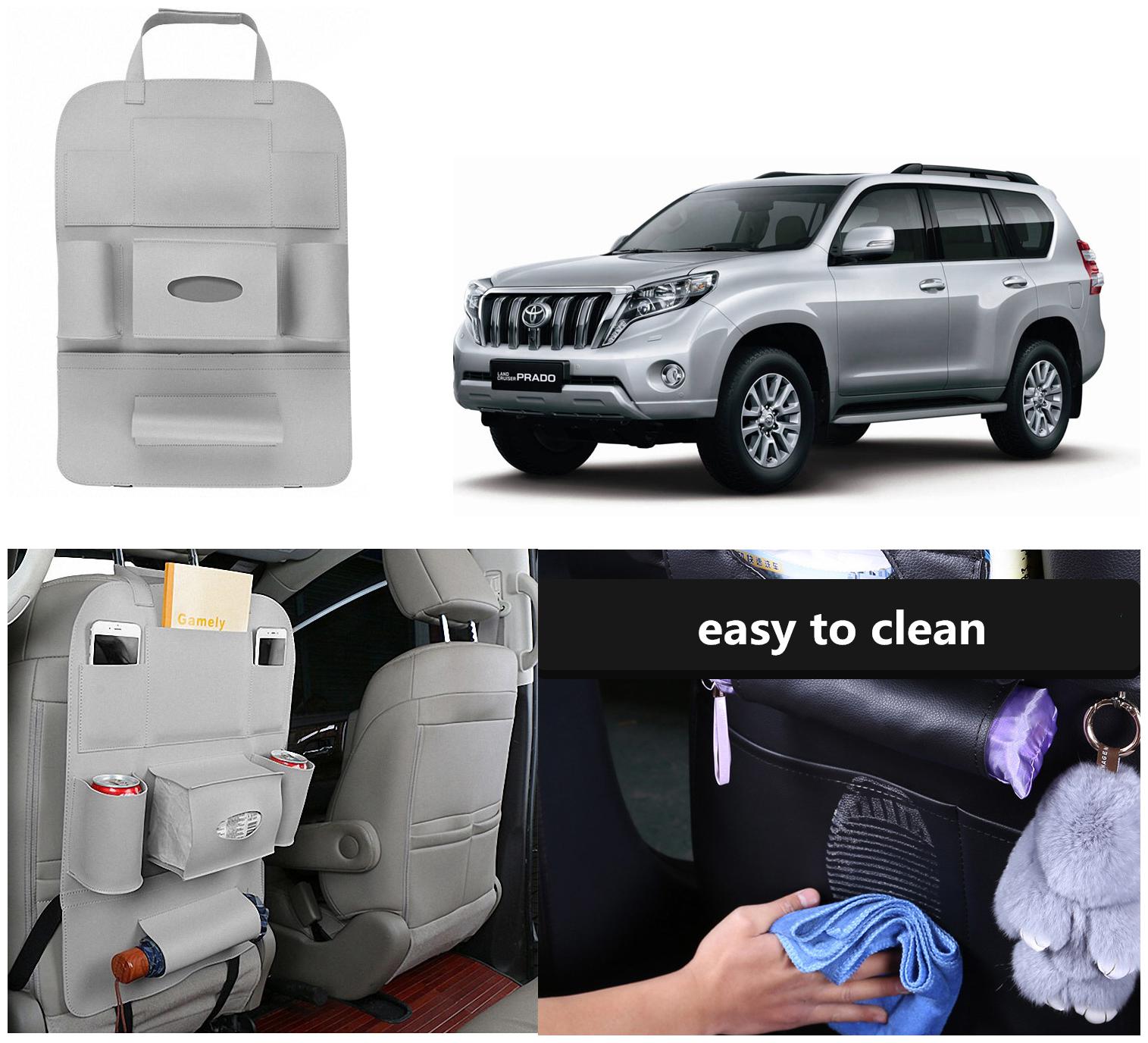 

Oshotto Car Backseat Storage Organizer Phone Holder Multi-Pocket for Bottles Tissue Boxes Kids Toy Storage and Great Travel Accessory Compatible with Toyota Land Cruiser Prado (Grey)