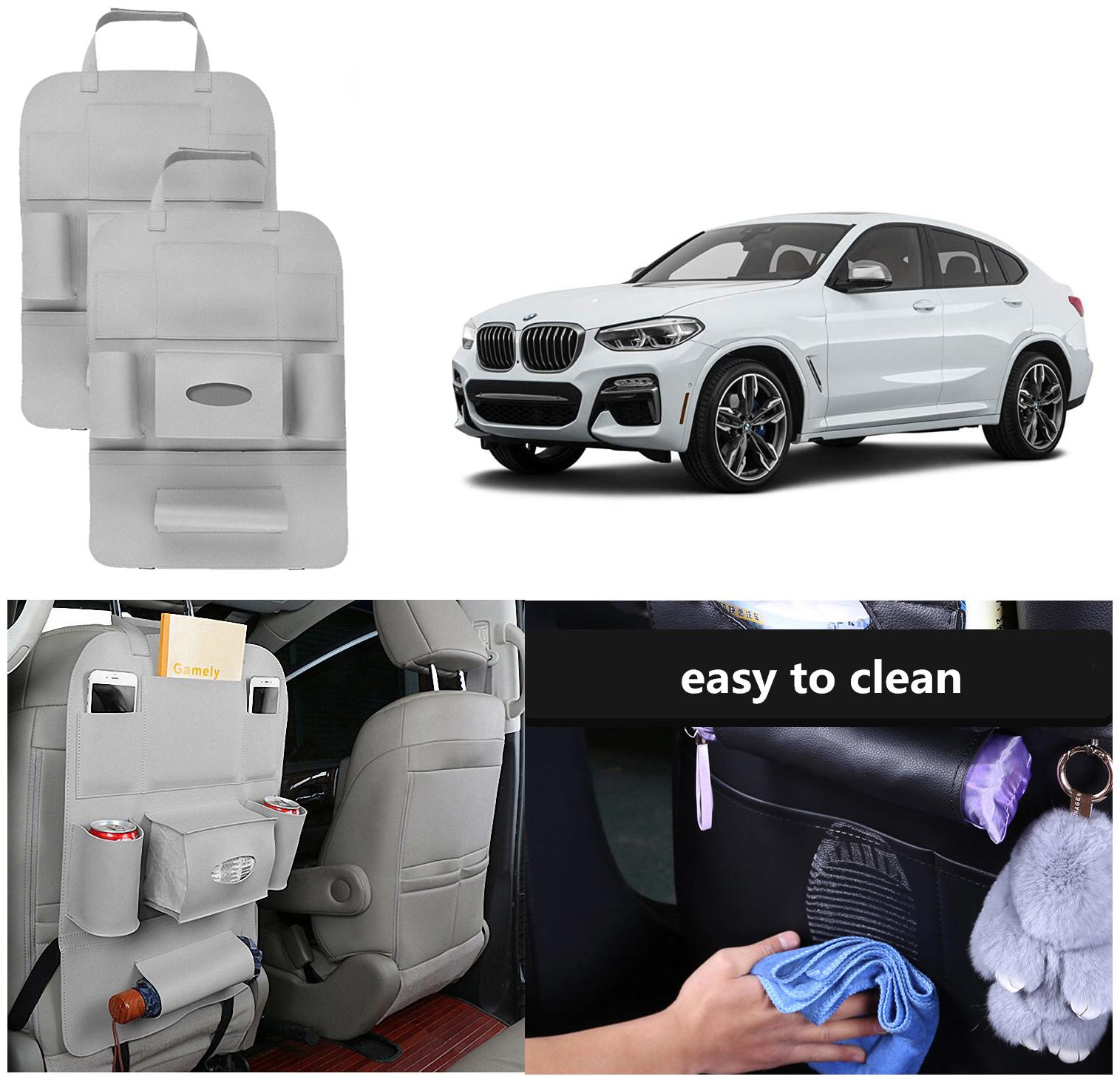 

Oshotto Car Backseat Storage Organizer Phone Holder MultiPocket for Bottles Tissue Boxes Kids Toy Storage and Great Travel Accessory Compatible with BMW 6GT (Set of 2) Grey