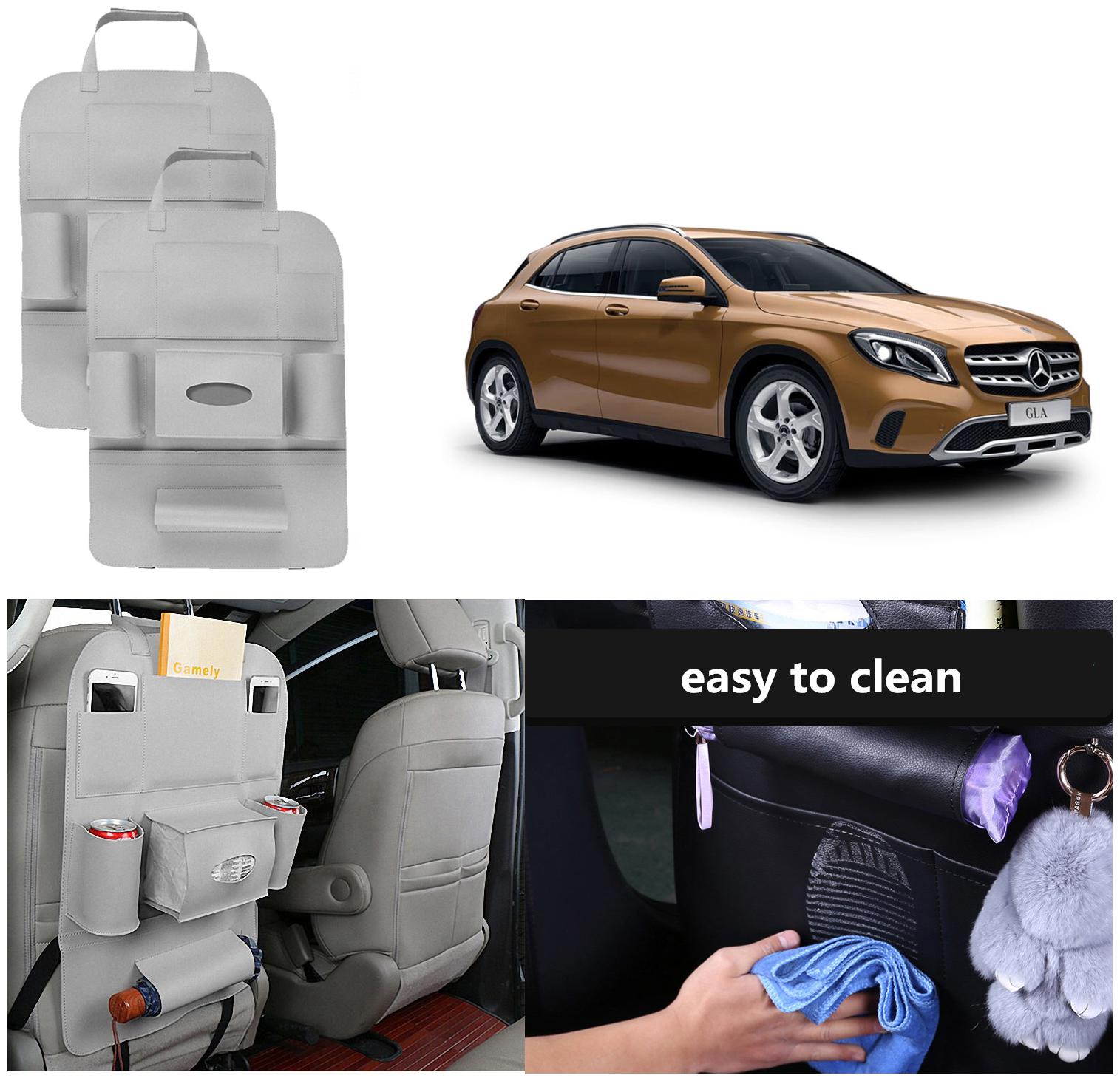 

Oshotto Car Backseat Storage Organizer Phone Holder MultiPocket for Bottles Tissue Boxes Kids Toy Storage and Great Travel Accessory Compatible with MercedesBenz Gla (Set of 2) Grey