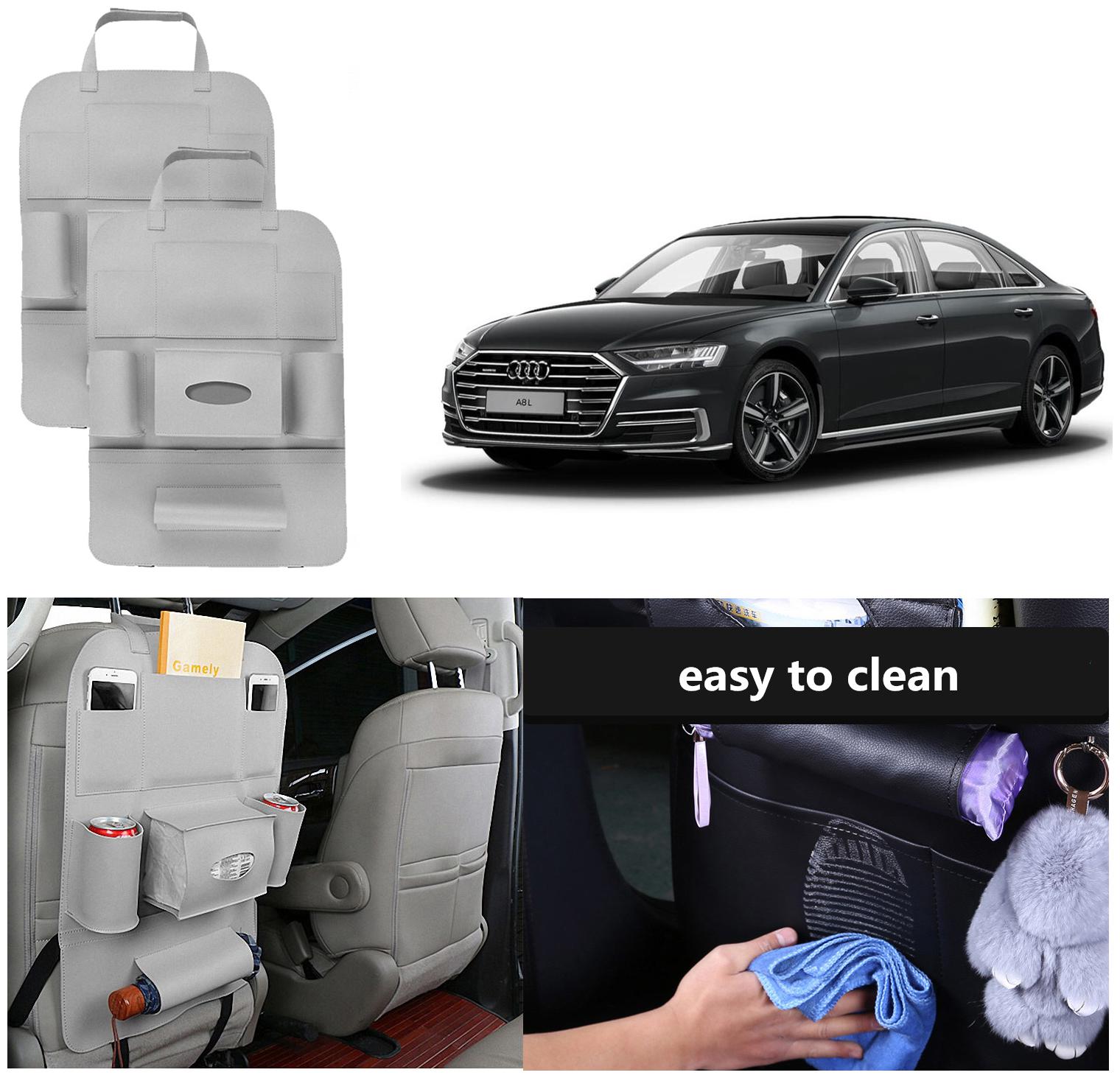 

Oshotto Car Backseat Storage Organizer Phone Holder MultiPocket for Bottles Tissue Boxes Kids Toy Storage and Great Travel Accessory Compatible with Audi A8 (Set of 2) Grey