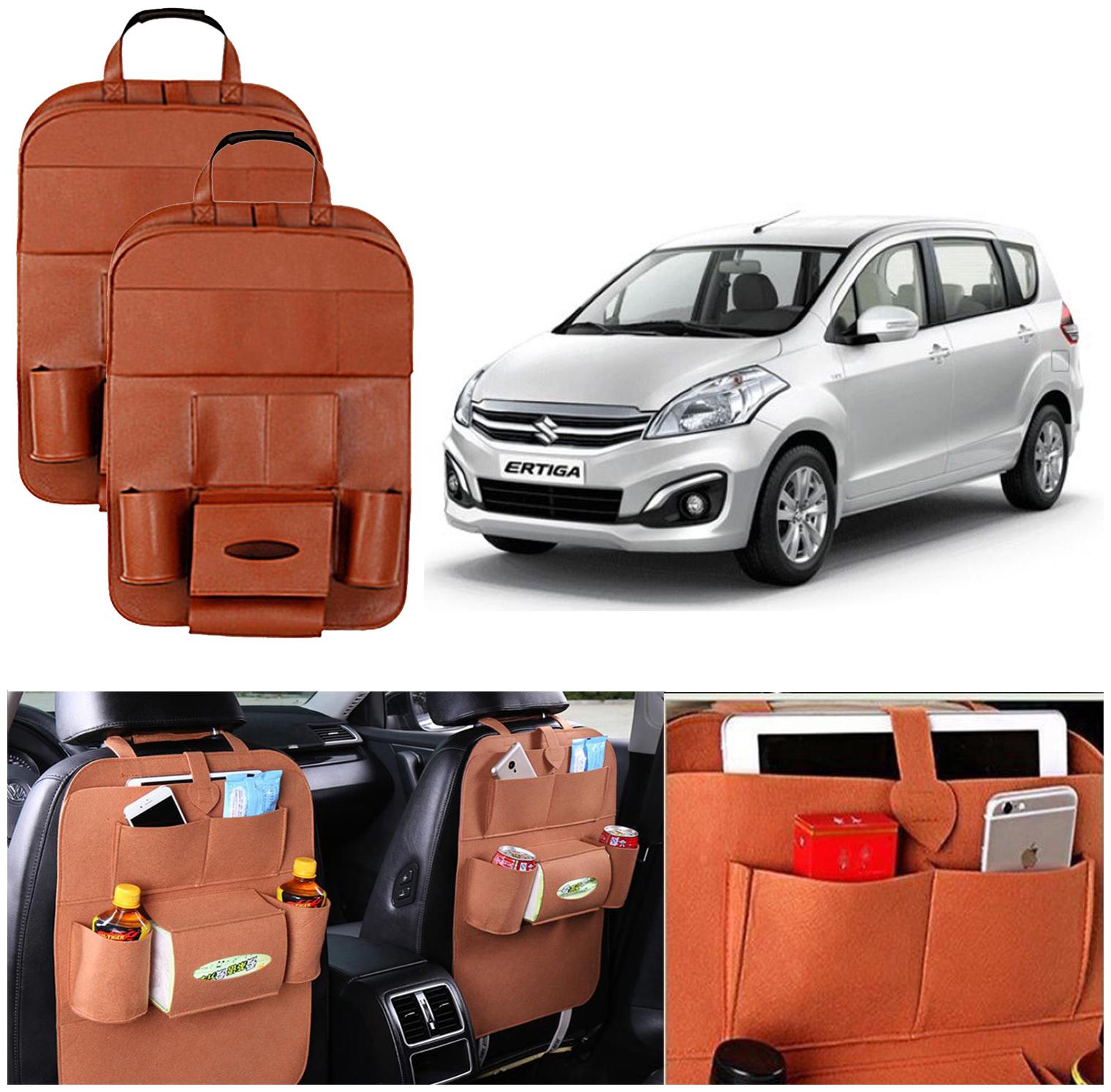 

Oshotto Car Backseat Storage Organizer Multi-Pocket for Bottles Tissue Boxes Kids Toy Storage and Great Travel Accessory Compatible with Maruti Suzuki Ertiga 2012-2018 (Set of 2) - Tan