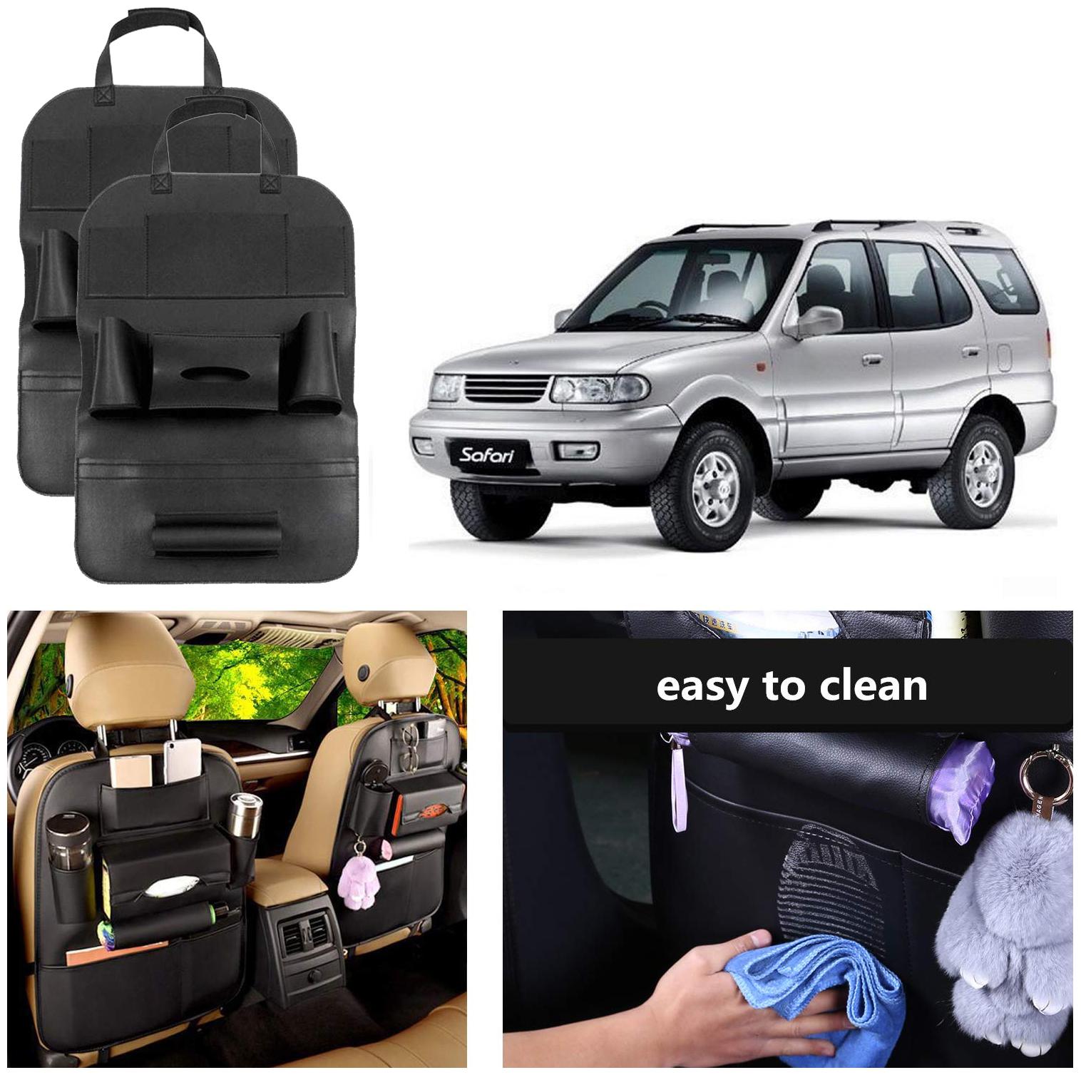 

Oshotto Car Backseat Storage Organizer Phone Holder MultiPocket for Bottles Tissue Boxes Kids Toy Storage and Great Travel Accessory Compatible with Tata Safari (Set of 2) Black