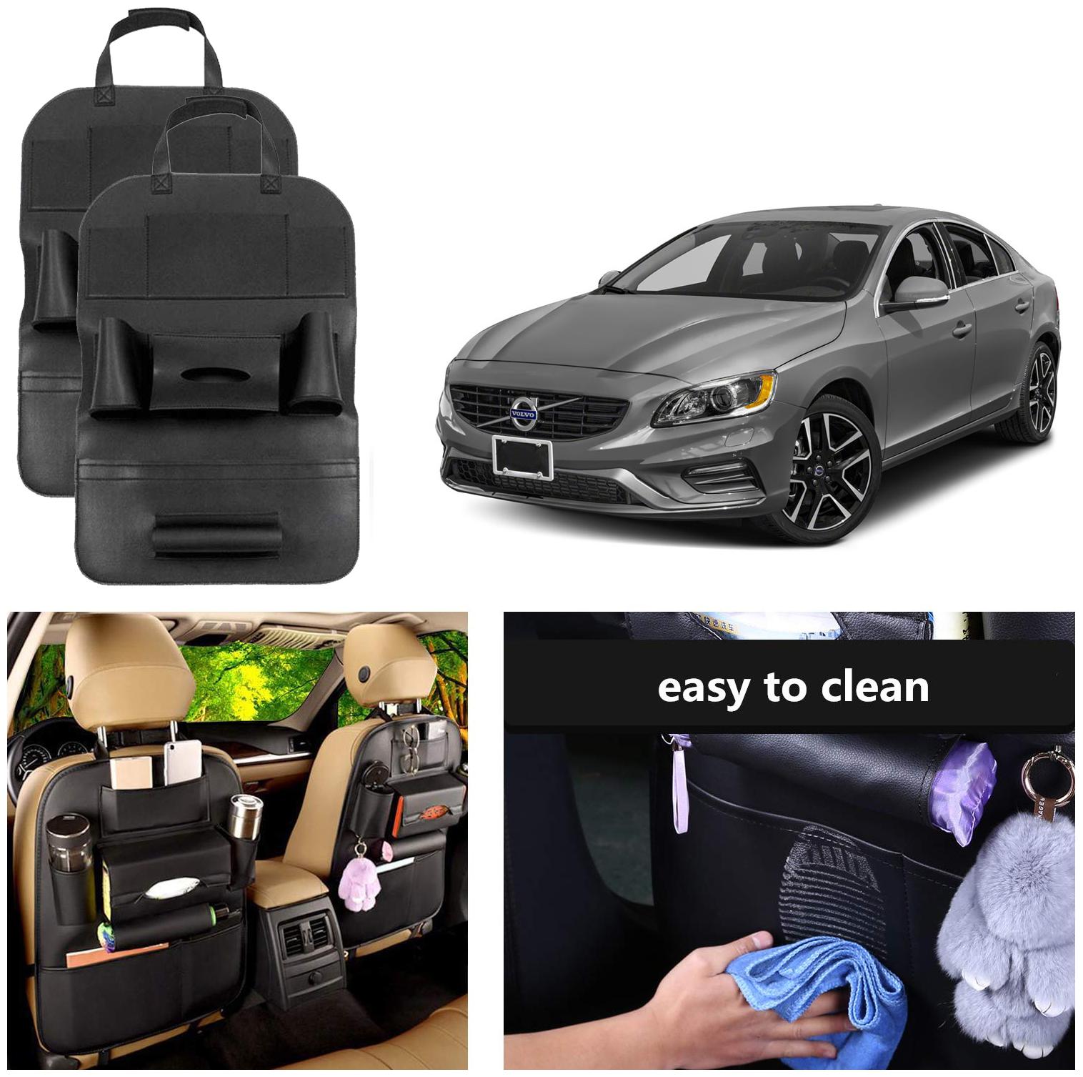 

Oshotto Car Backseat Storage Organizer Phone Holder MultiPocket for Bottles Tissue Boxes Kids Toy Storage and Great Travel Accessory Compatible with Volvo S60 (Set of 2) Black