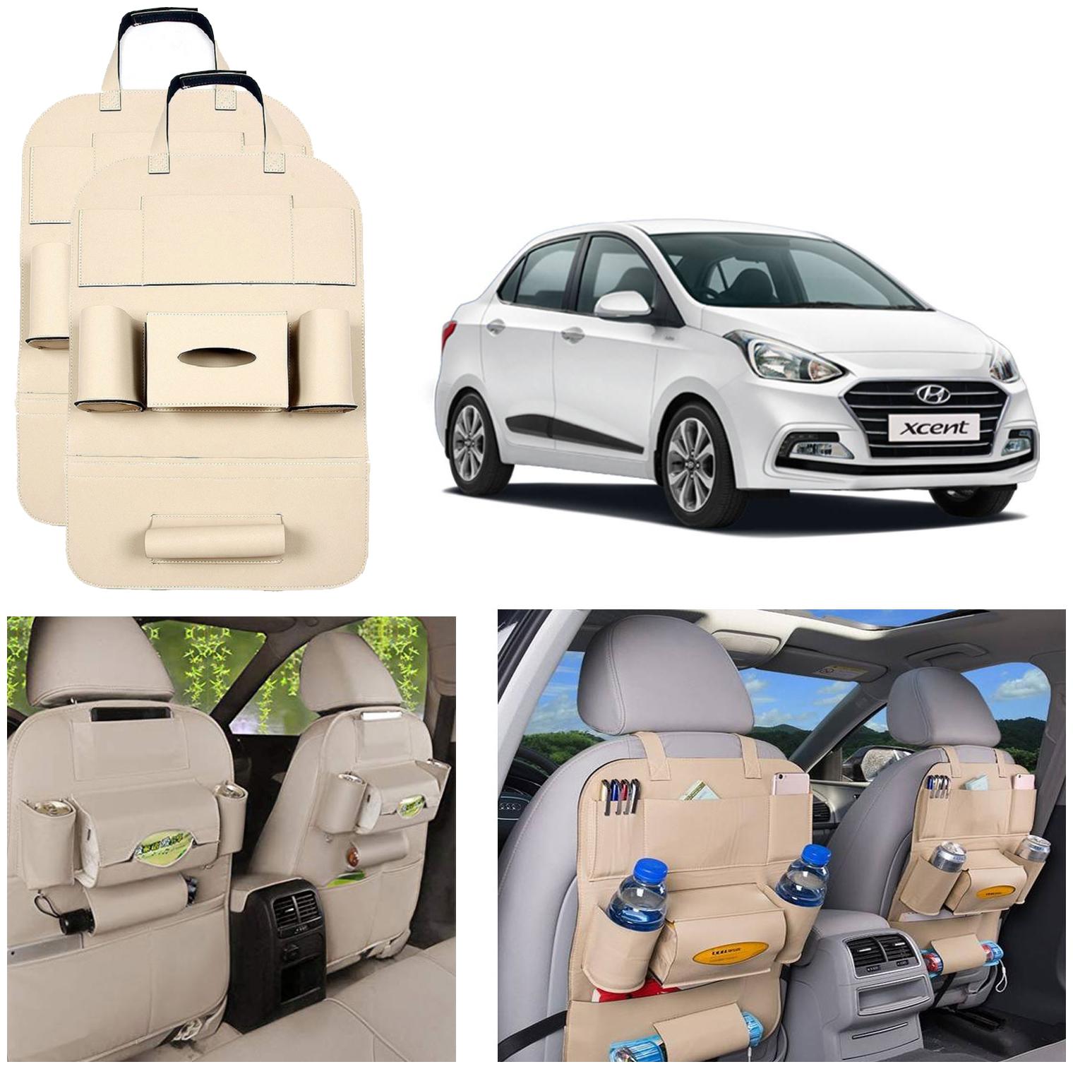 

Oshotto Car Backseat Storage Organizer Phone Holder MultiPocket for Bottles Tissue Boxes Kids Toy Storage and Great Travel Accessory Compatible with Hyundai Xcent (Set of 2) Beige