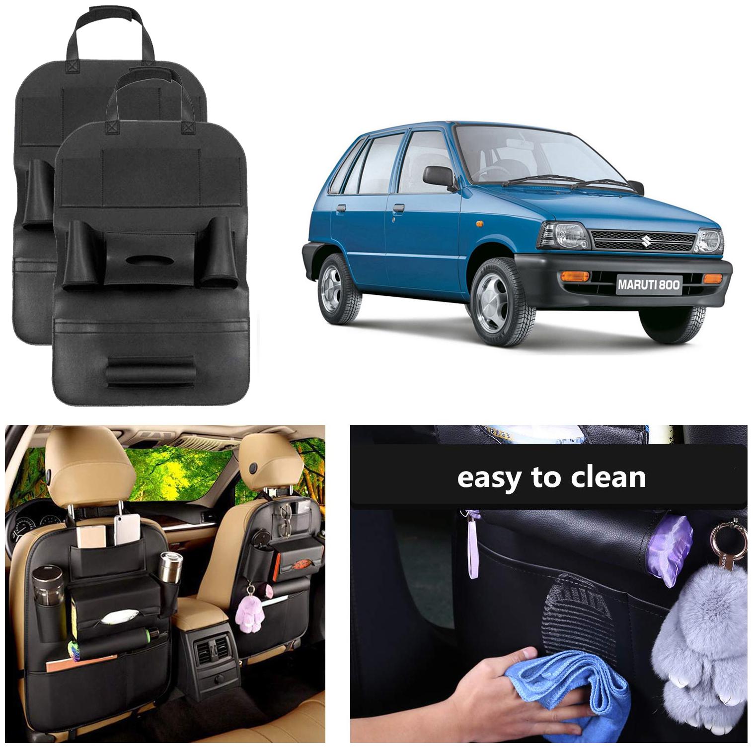 

Oshotto Car Backseat Storage Organizer Phone Holder MultiPocket for Bottles Tissue Boxes Kids Toy Storage and Great Travel Accessory Compatible with Maruti Suzuki 800 (Set of 2) Black
