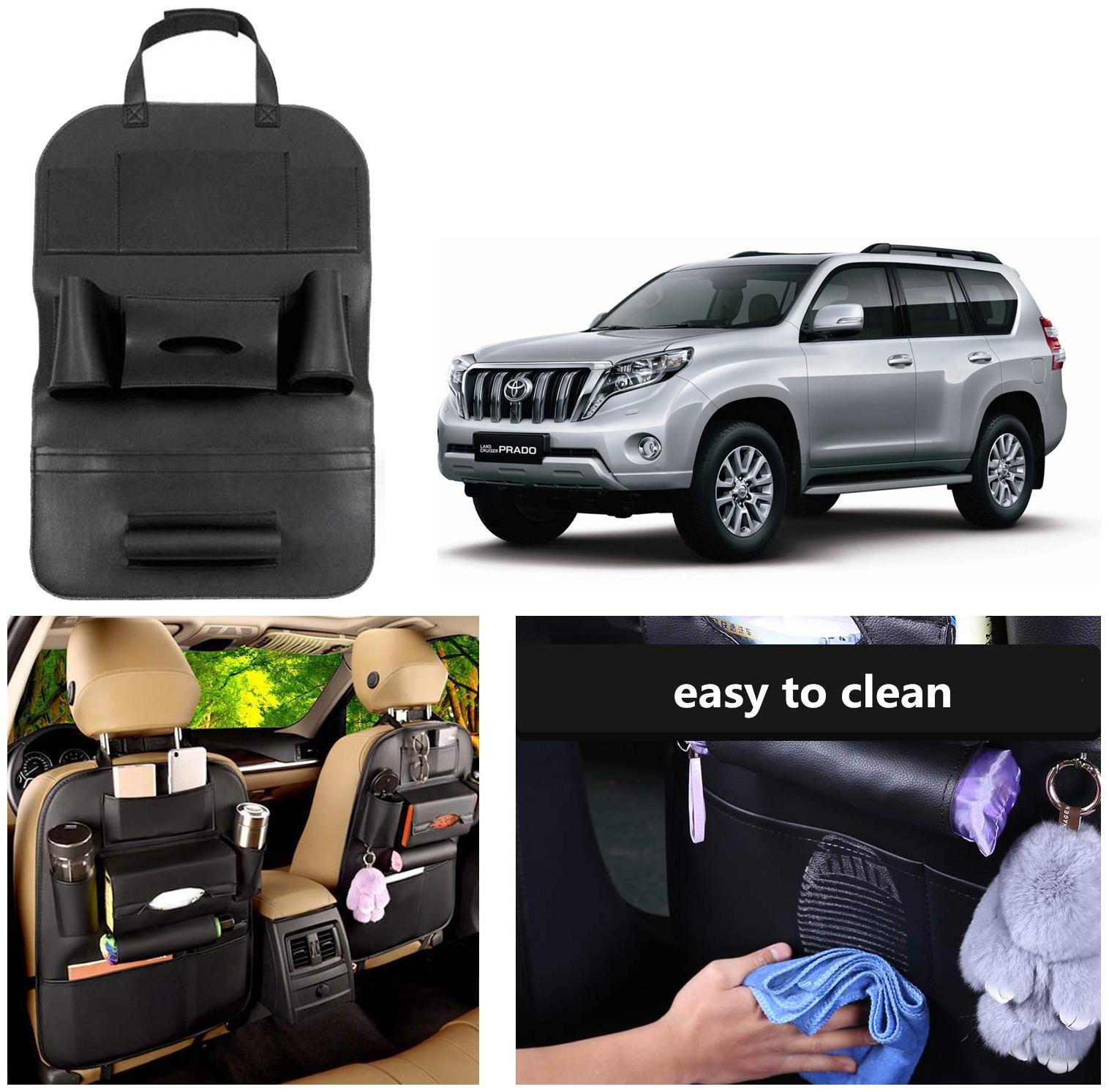 

Oshotto Car Backseat Storage Organizer Phone Holder Multi-Pocket for Bottles Tissue Boxes Kids Toy Storage and Great Travel Accessory Compatible with Toyota Land Cruiser Prado (Black)