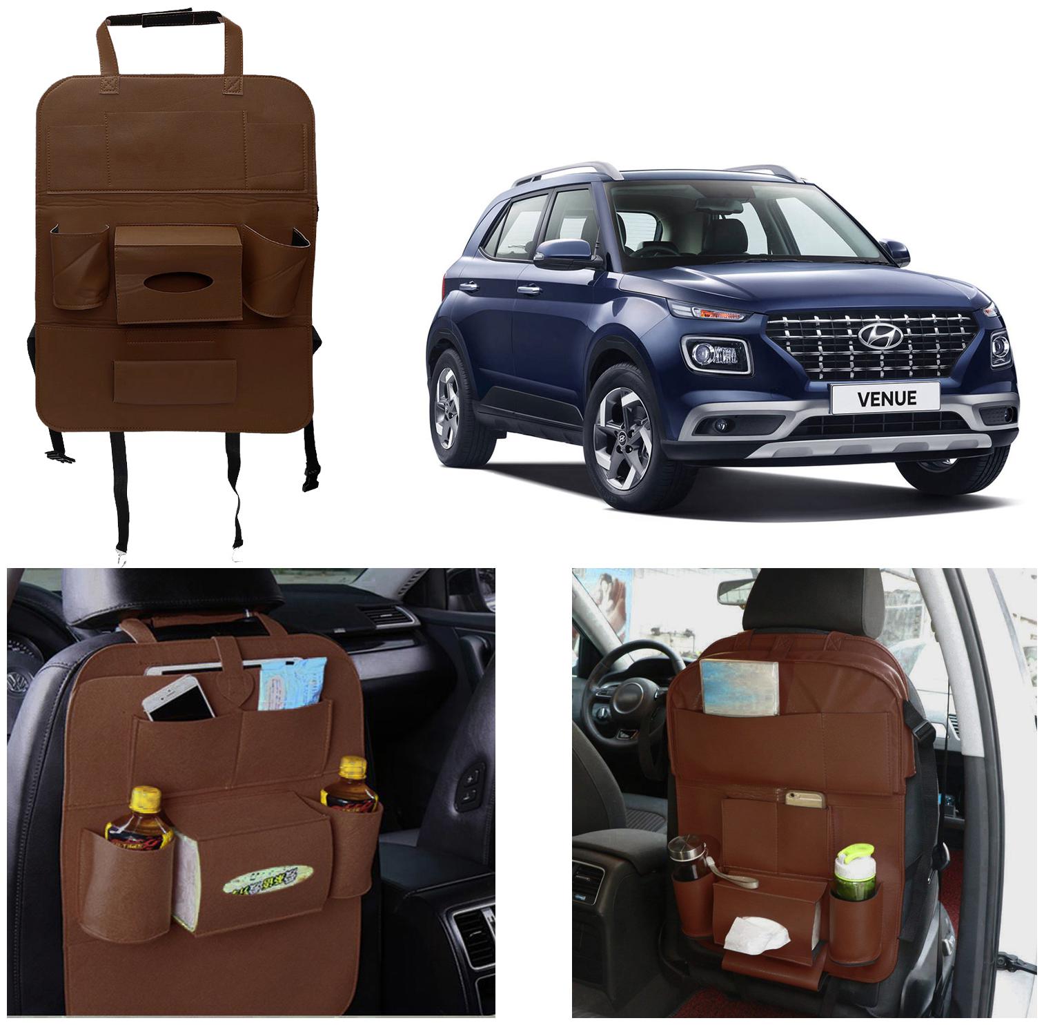 

Oshotto Car Backseat Storage Organizer Phone Holder Multi-Pocket for Bottles Tissue Boxes Kids Toy Storage and Great Travel Accessory Compatible with Hyundai Venue (Brown)