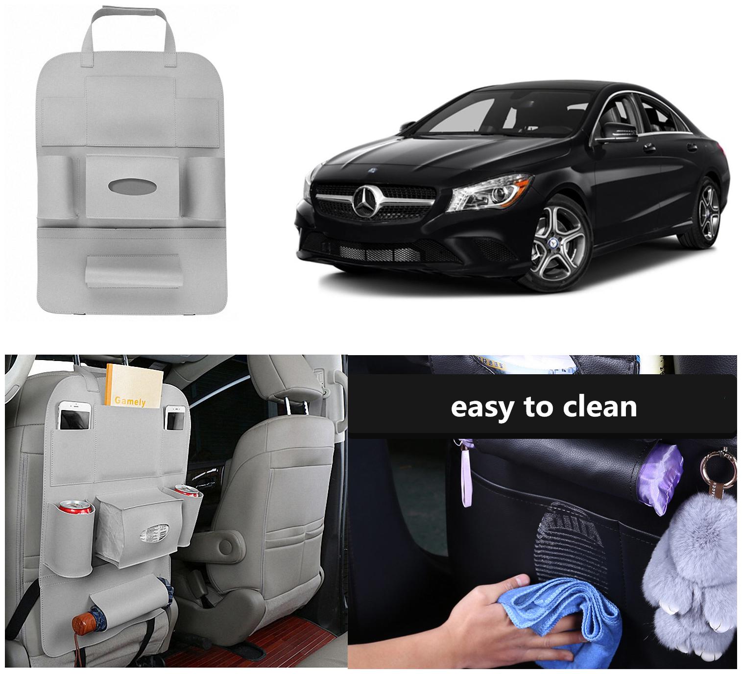

Oshotto Car Backseat Storage Organizer Phone Holder Multi-Pocket for Bottles Tissue Boxes Kids Toy Storage and Great Travel Accessory for Mercedes Benz CLA Class (Grey)
